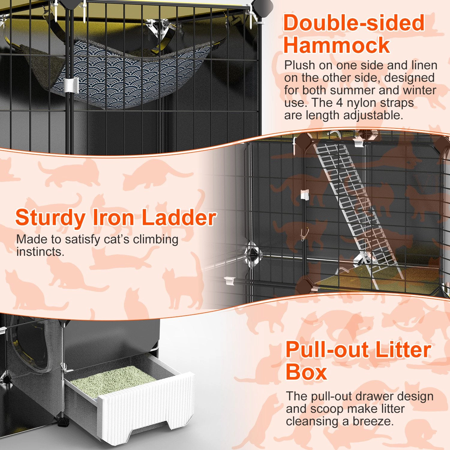 GBruno 3-Tier Metal Wire Cat Cage With Litter Box