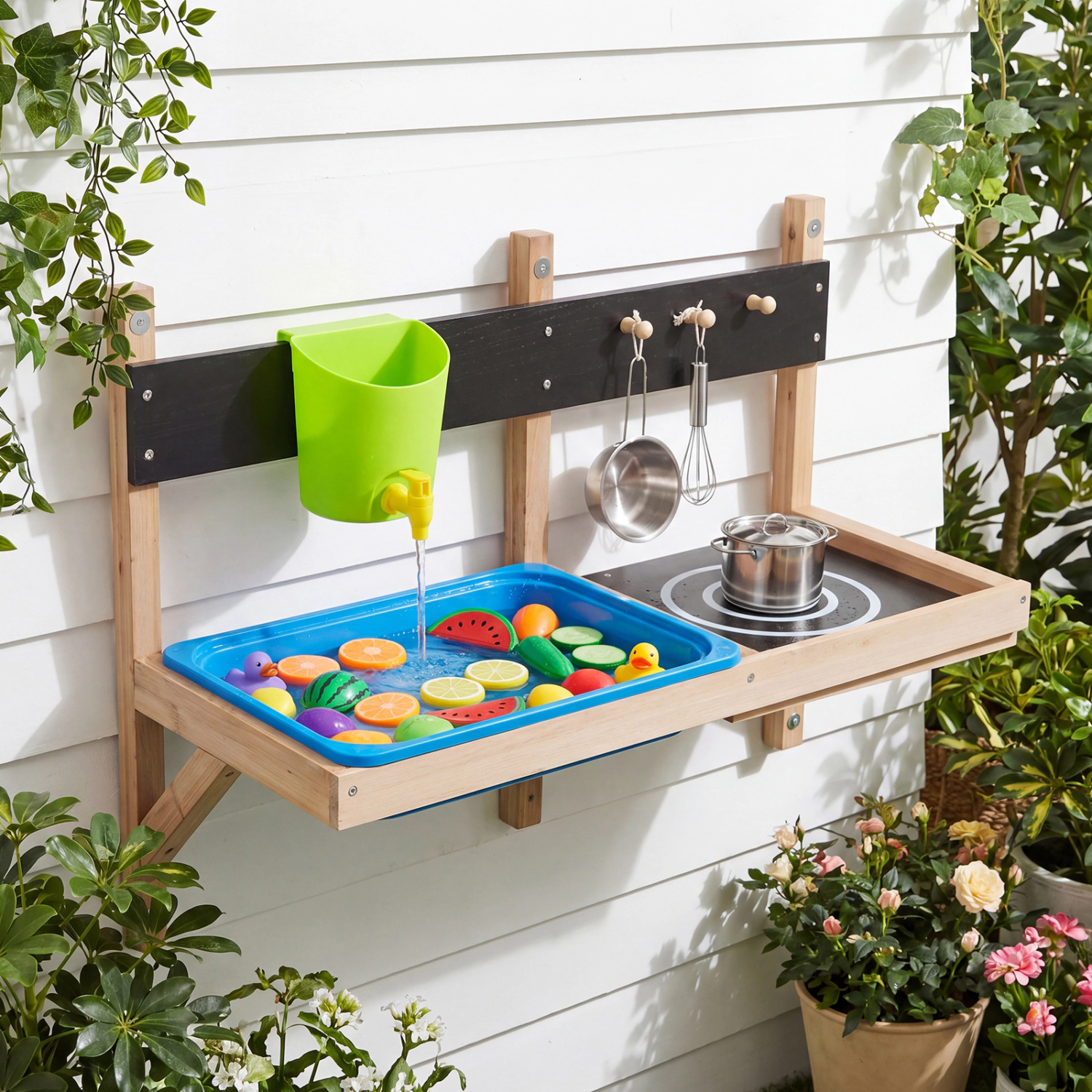 LJG Outdoor Wall Mounted Mud Kitchen for Kids Ages 3+