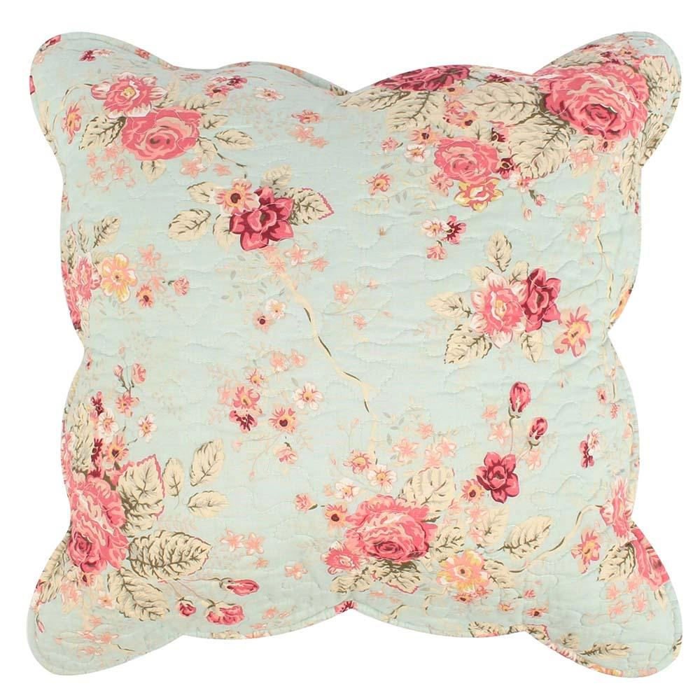 Greenland Home Antique Rose Floral Print Decorative High-Quality 2-Piece Pillow Set with Removable Covers 18"x18" Blue