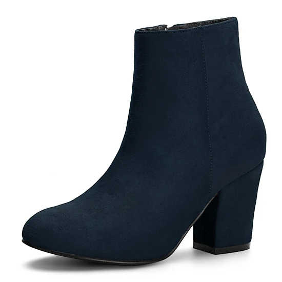 BLISSFUL STEP Women Padded Insole Round Toe Side Zip Chunky Heel Ankle Boots