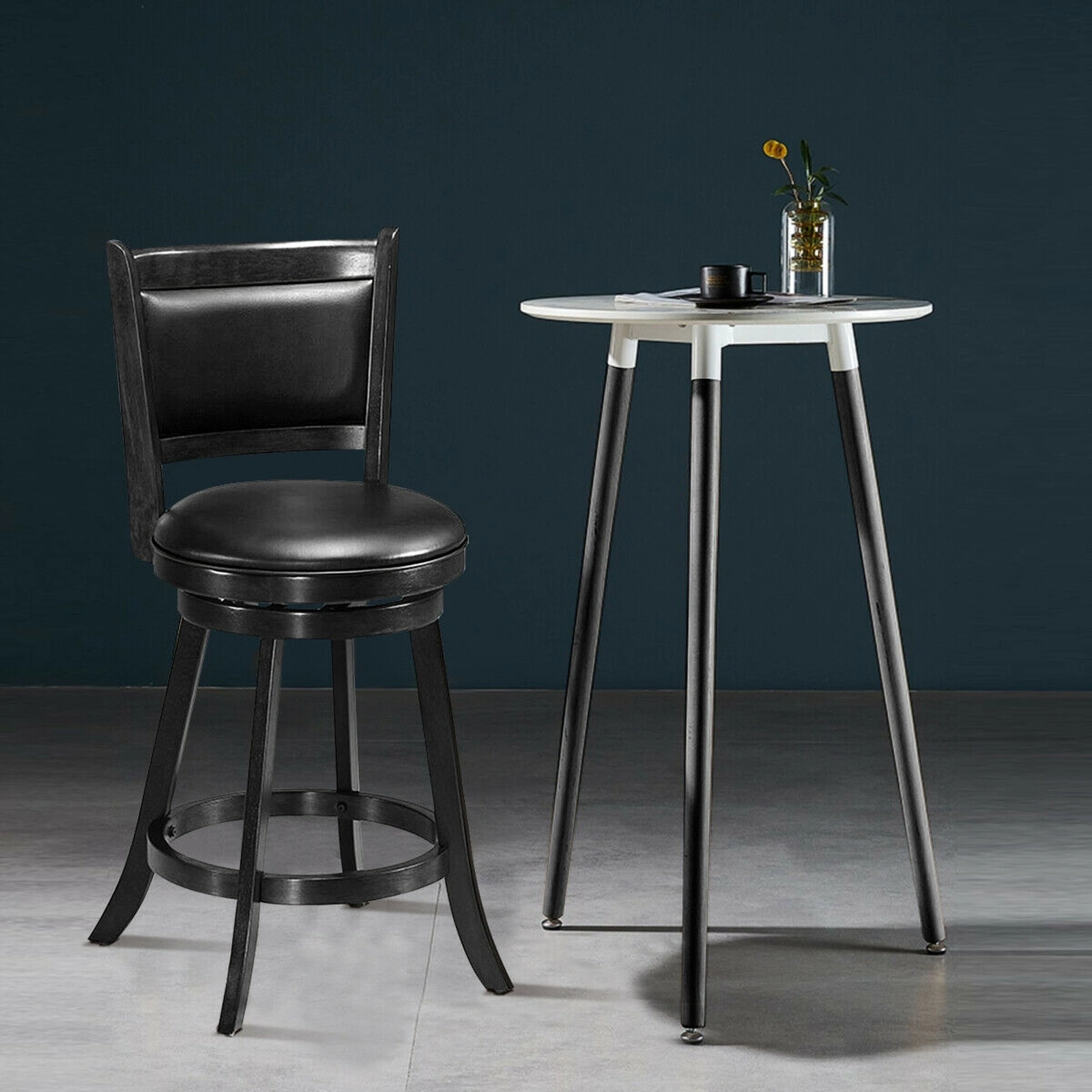 SUGIFT 2-Piece 24-in Swivel Counter Stool Set 264-lb Capacity Rubber Wood Frame Upholstered Seat Panel Back Black
