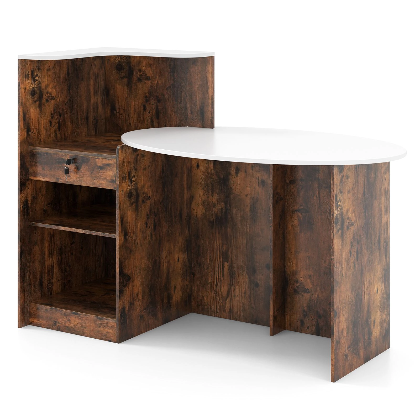 SlickBlue Office Reception Desk With Oval Tabletop Storage