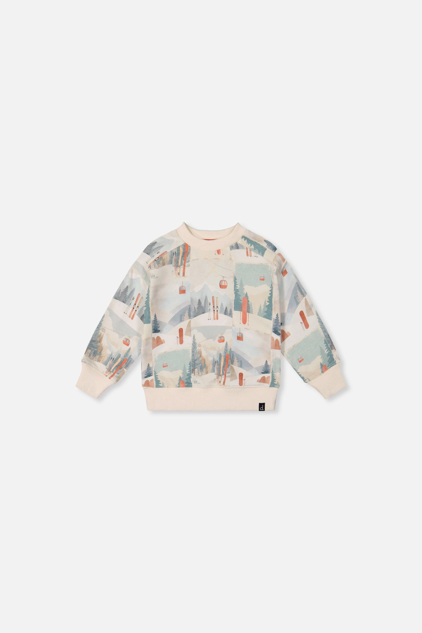 Deux par Boys Fleece Ribbed Crewneck Ski Print Sweatshirt
