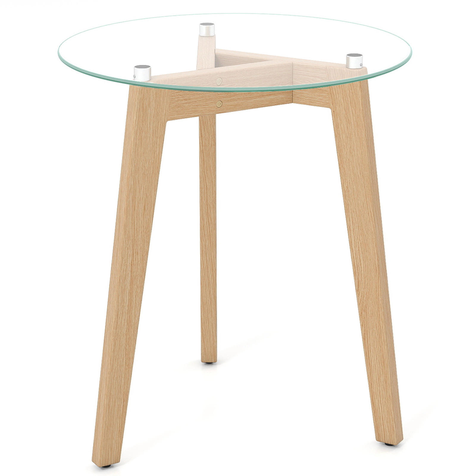 Glintex Round Tempered Glass End Table with Solid Rubber Wood Legs and Anti-Slip Discs, Transparent