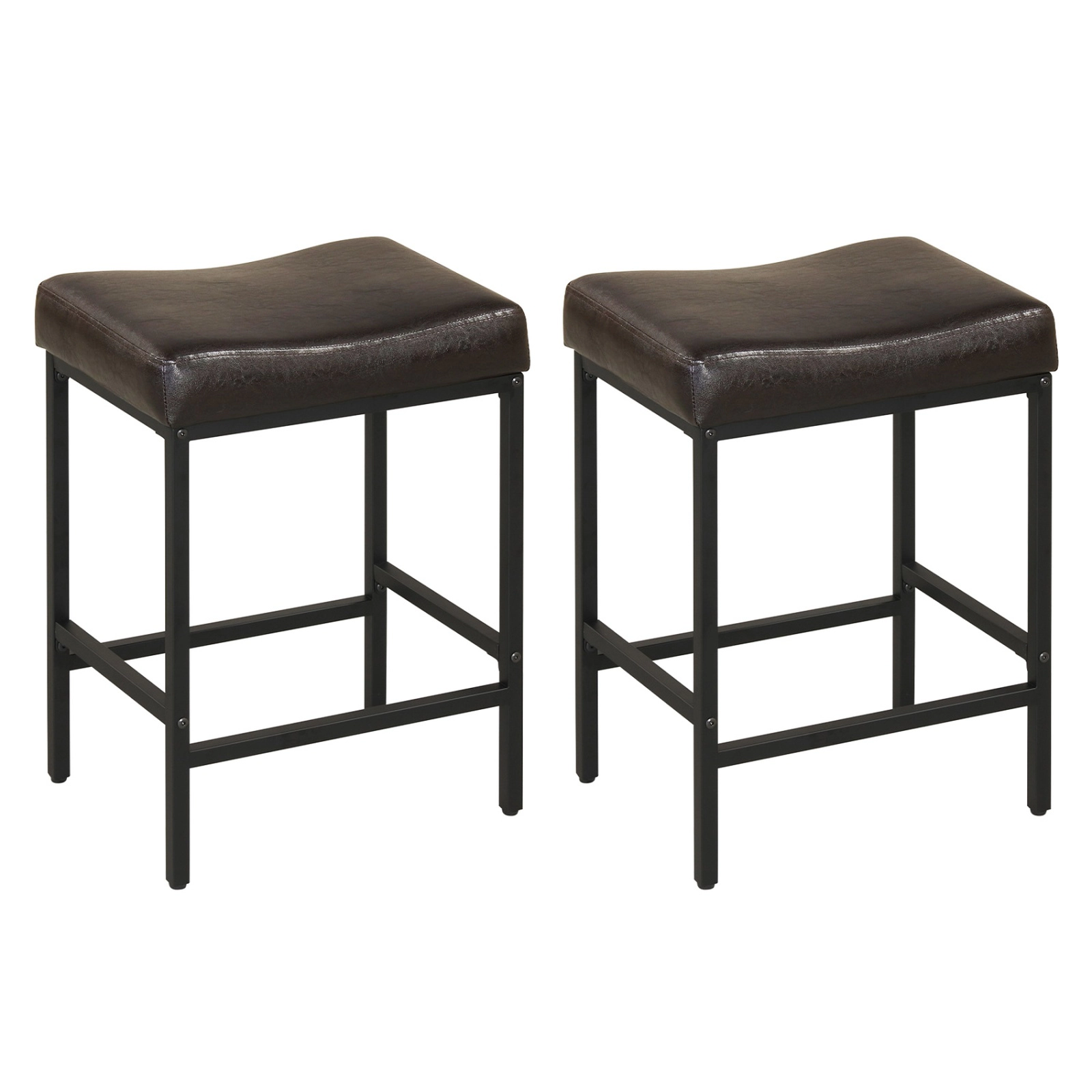 SUGIFT Set of 2 25-in Backless Faux Leather Saddle Counter Stools, 400-lb Capacity