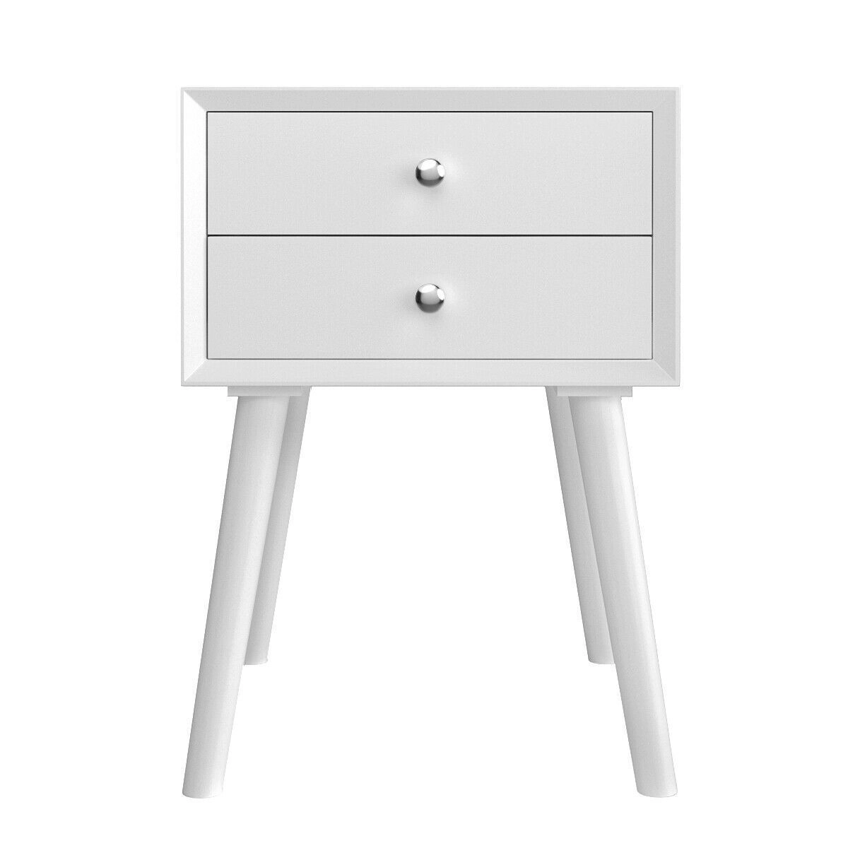 SlickBlue Modern Bedside Table with 2 Drawers and Wood Legs