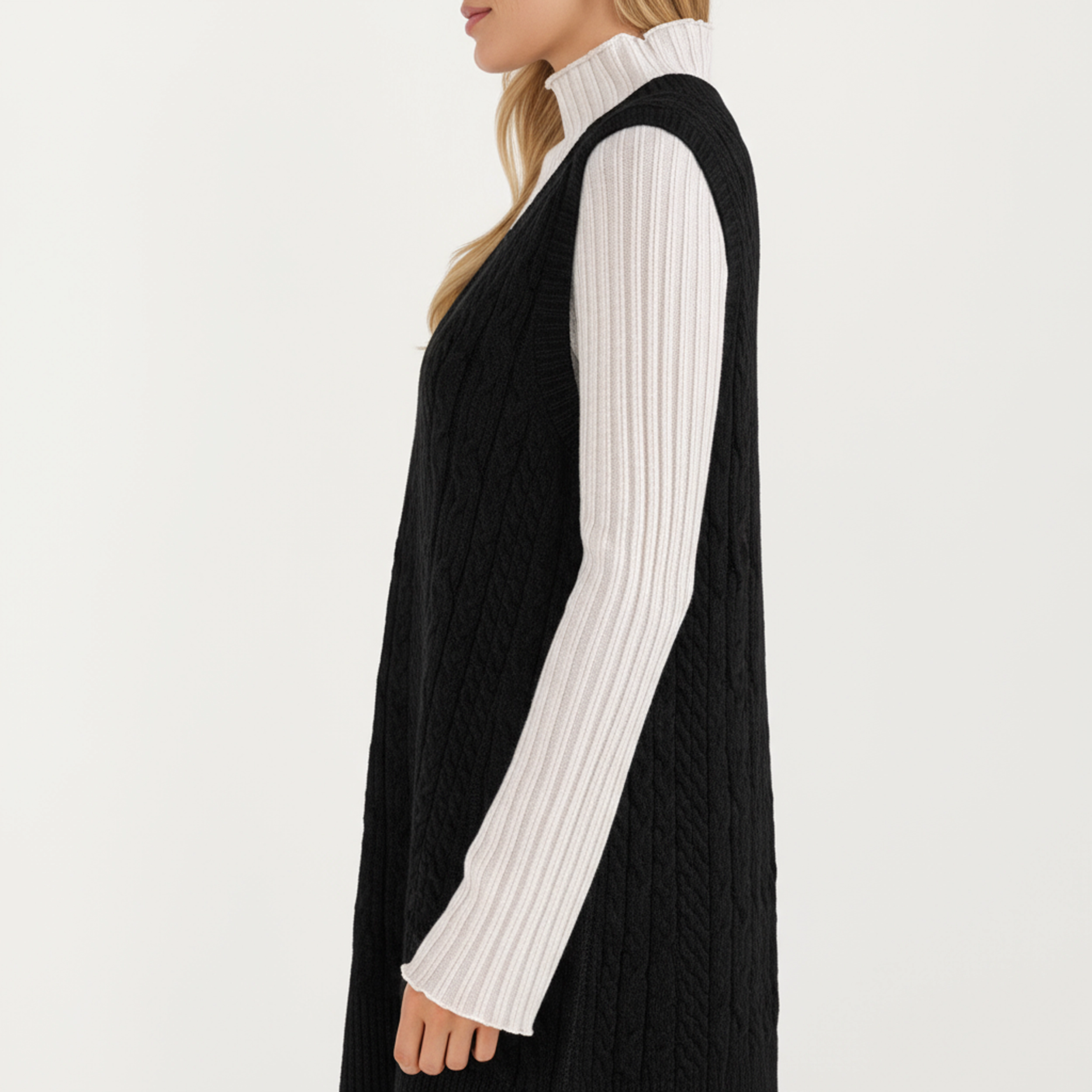 Anna-Kaci Women's Cable Knit Deep V-Neck Sleeveless Sweater Dress