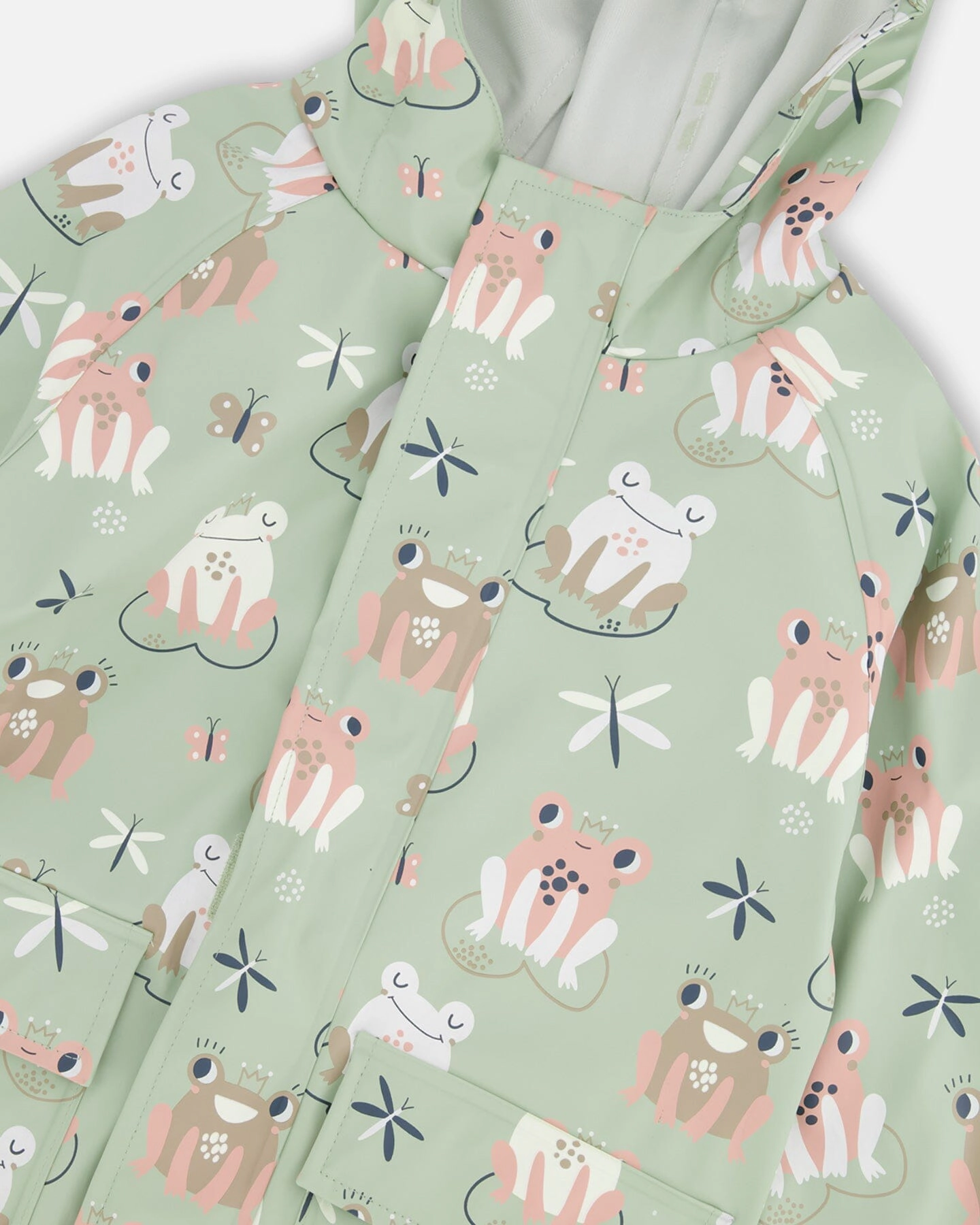 Deux par Deux Girls Rain Jacket In Polyurethane Frog Print