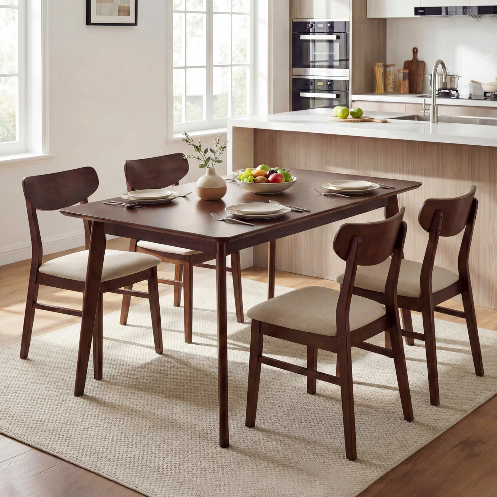 SUGIFT 47-in Walnut Rectangular Dining Table for 4 to 6 People