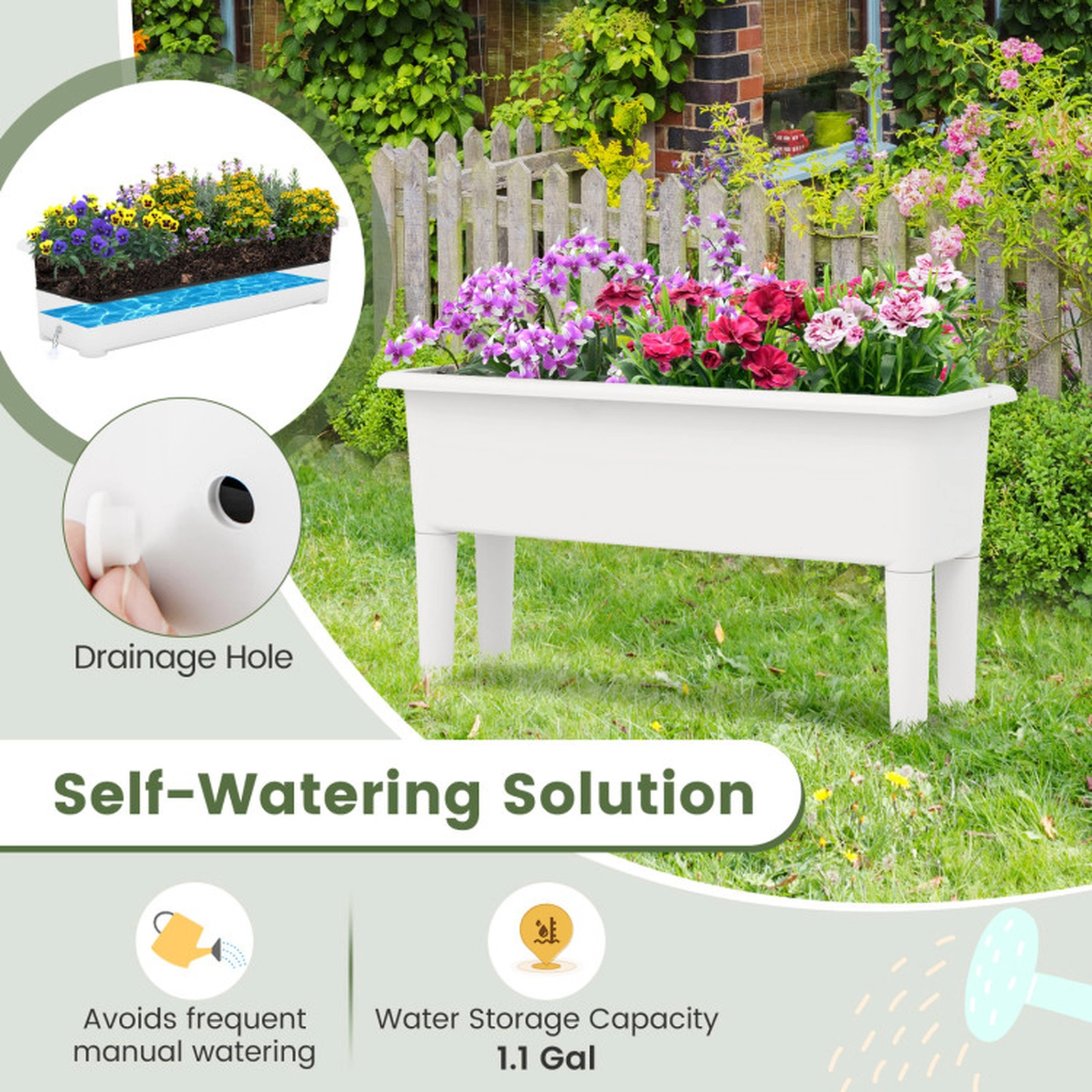 SUGIFT Set of 2 White Self-Watering Raised Garden Beds with Legs 31.5-in W 12-in D 16-in H 7.7-Gal Each