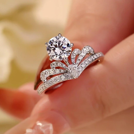 Wardrobe Whimsy Crown Design Two‑Piece Cubic Zirconia Bridal Ring Set