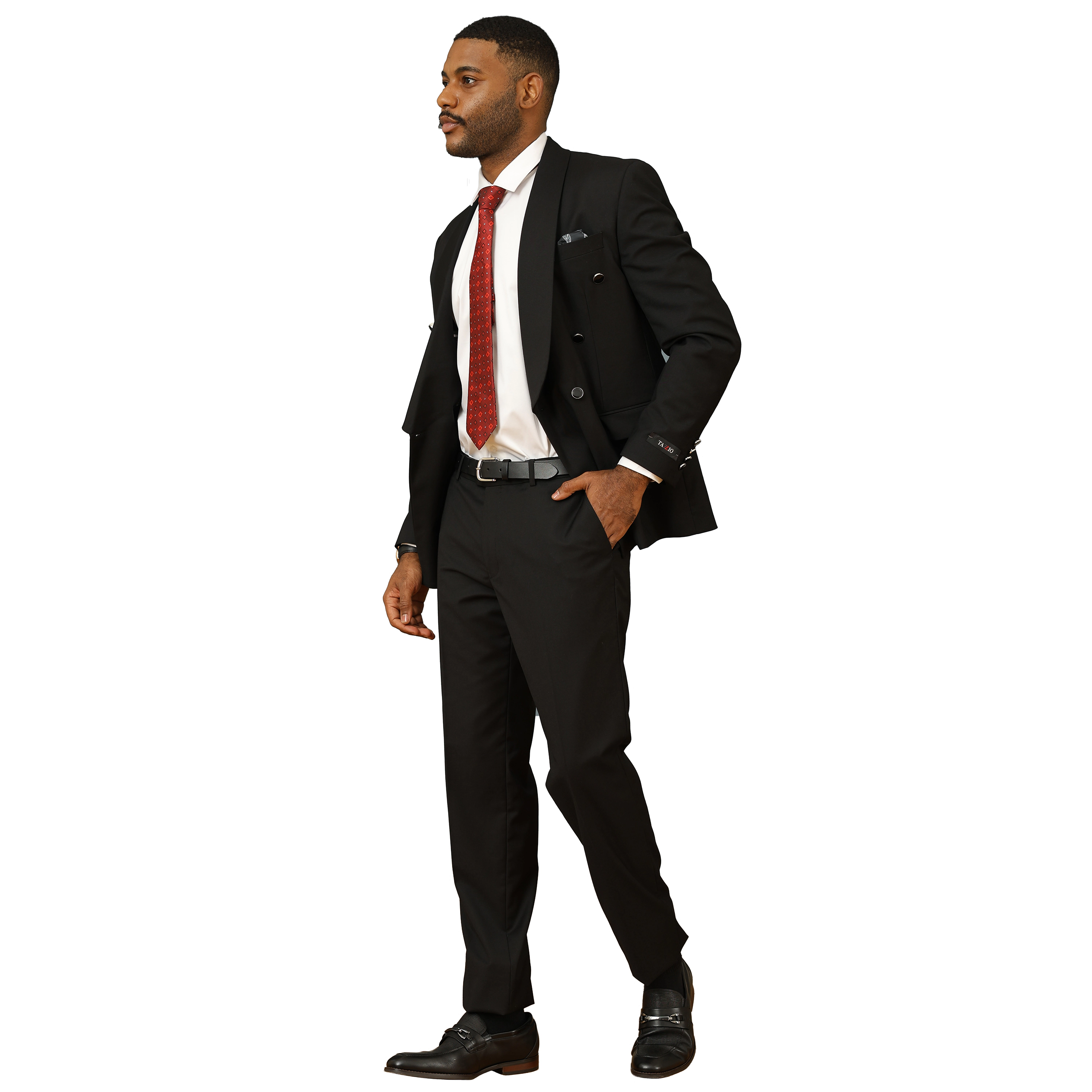 Tazzio Mens Skinny Fit Double Breasted 2 Piece Suit Set, 1-Button Closure