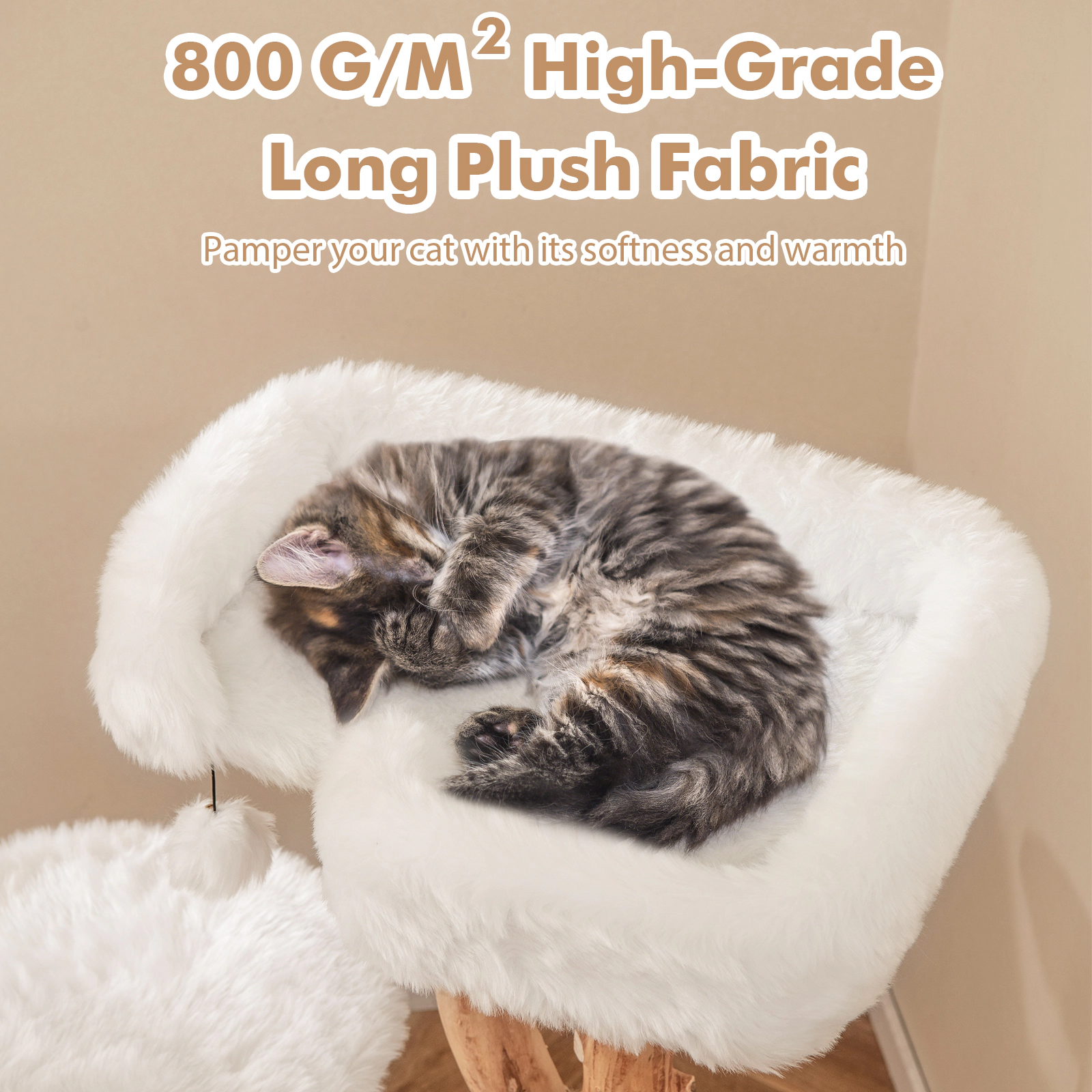 Glintex 44-Inch Pear Wood Cat Tree with Heightened Perch Edge and Jute Posts, Natural