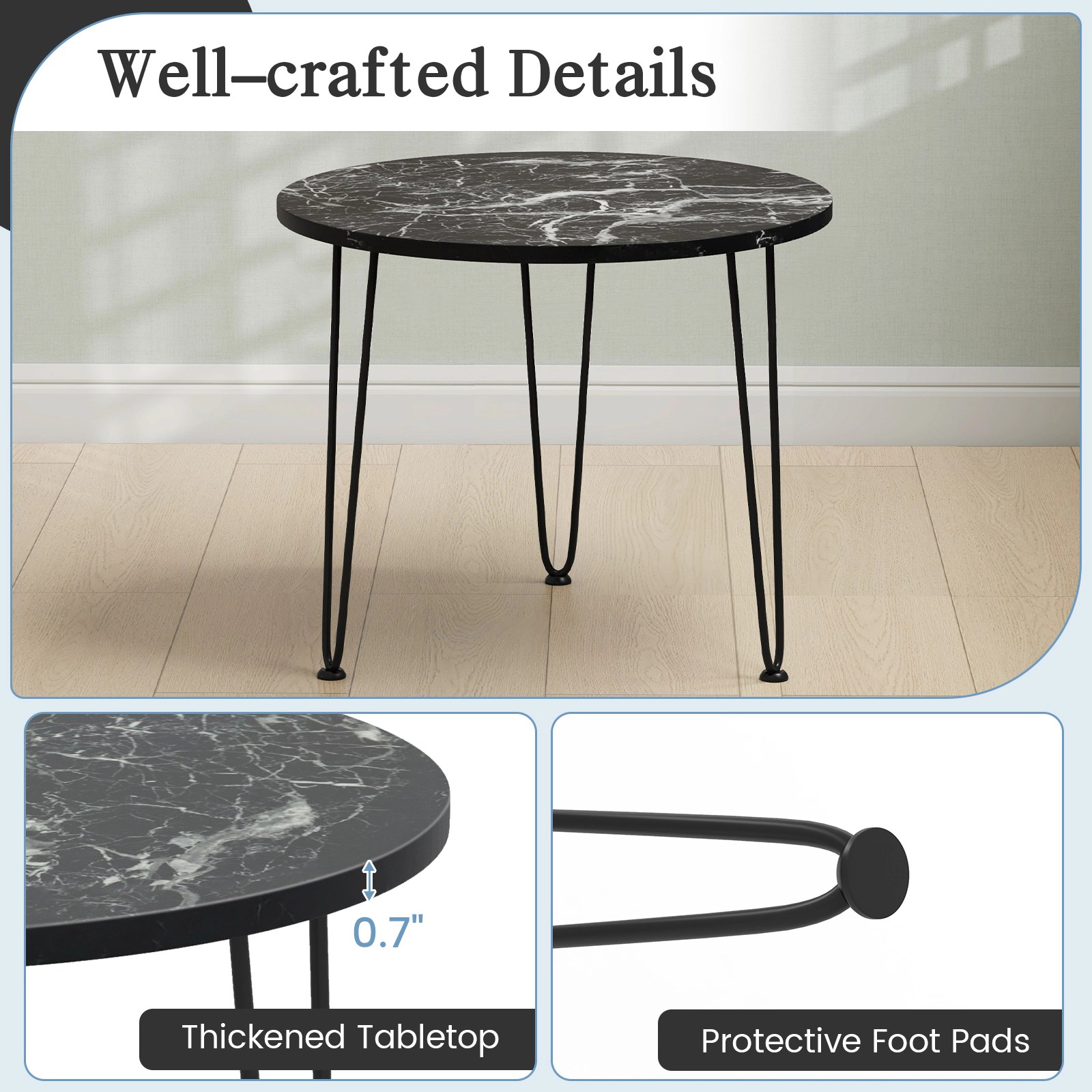 Glintex Round Faux Marble Coffee Table with Metal Tripod Legs and 130-Lb Capacity