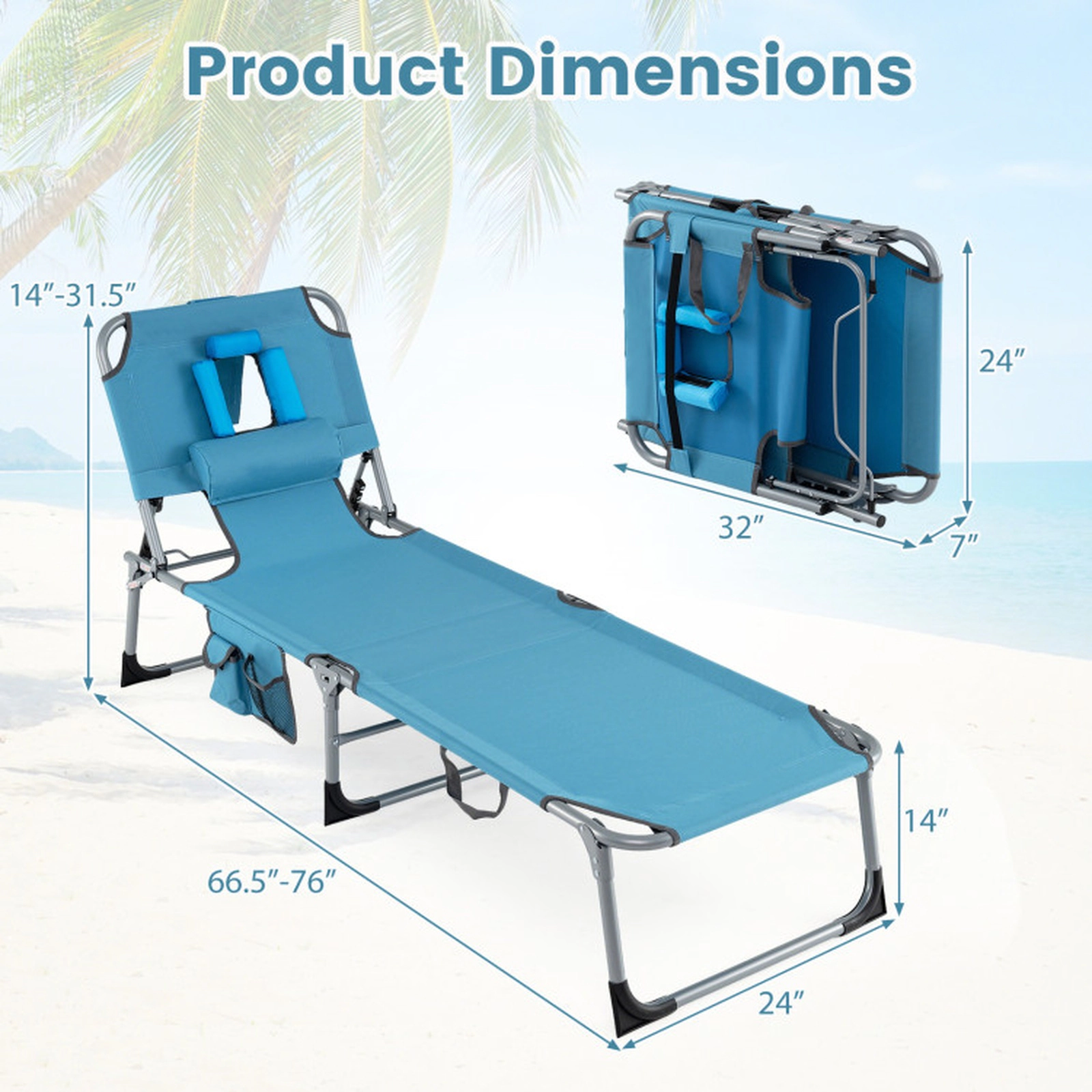 SUGIFT 4-Position Backrest 2-Position Footrest Set of 2 Portable Tanning Chaise Lounge Chairs