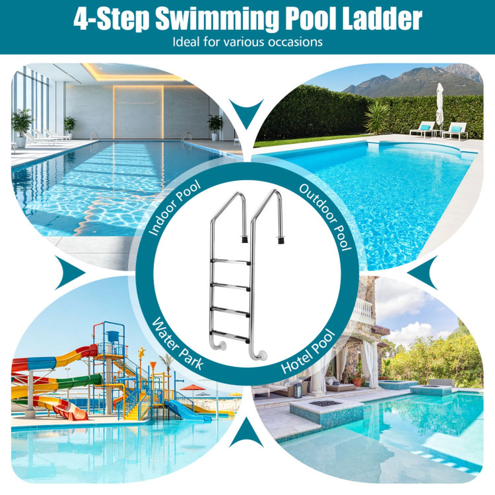SUGIFT Silver 4-Step Inground Pool Ladder with 2 Handrails and Non-Slip Pedals 68.5-in H 440-lb User Capacity