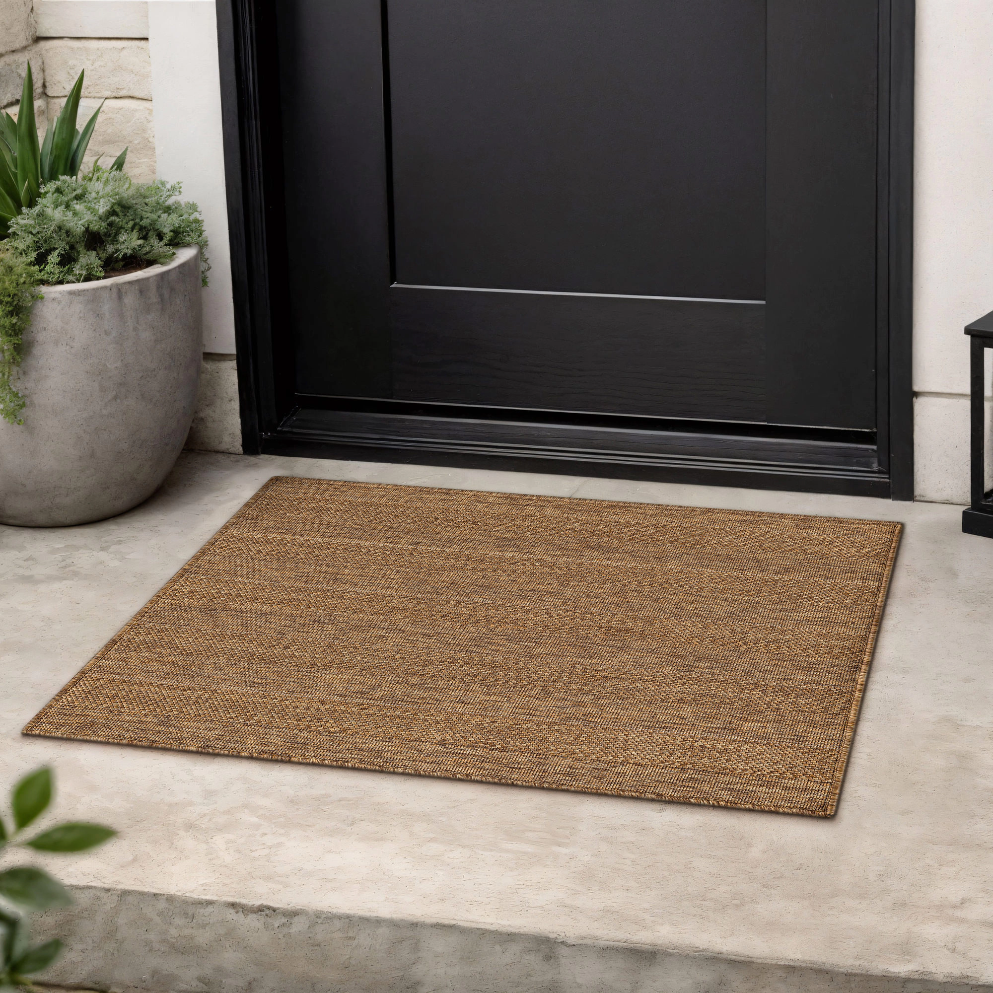 World Rug Gallery Striped Indoor/Outdoor Flat Woven Area - Natural Jute-Style, Easy-Care Patio