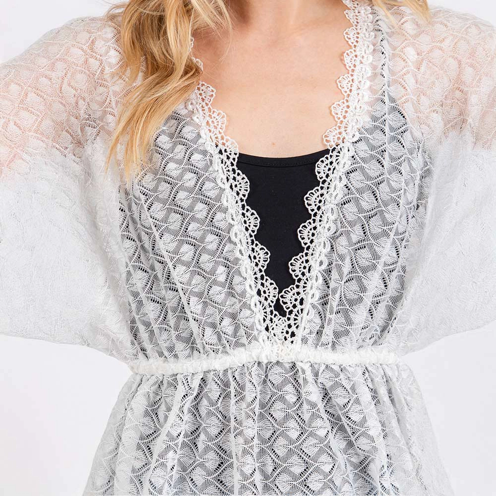 TRUEDAMES Women V Neck Detailed Crochet Lace Cover Up Poncho