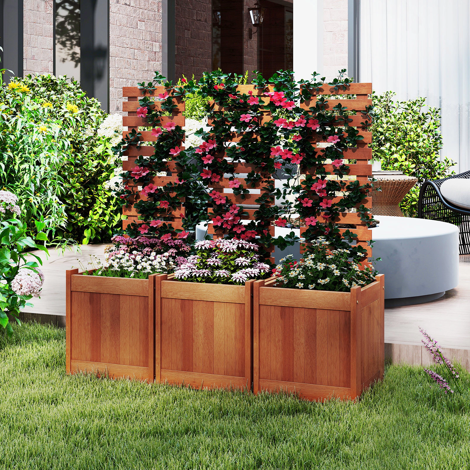 SUGIFT Solid Wood Raised Garden Bed with Trellis 48-in Tall Planter Box Natural
