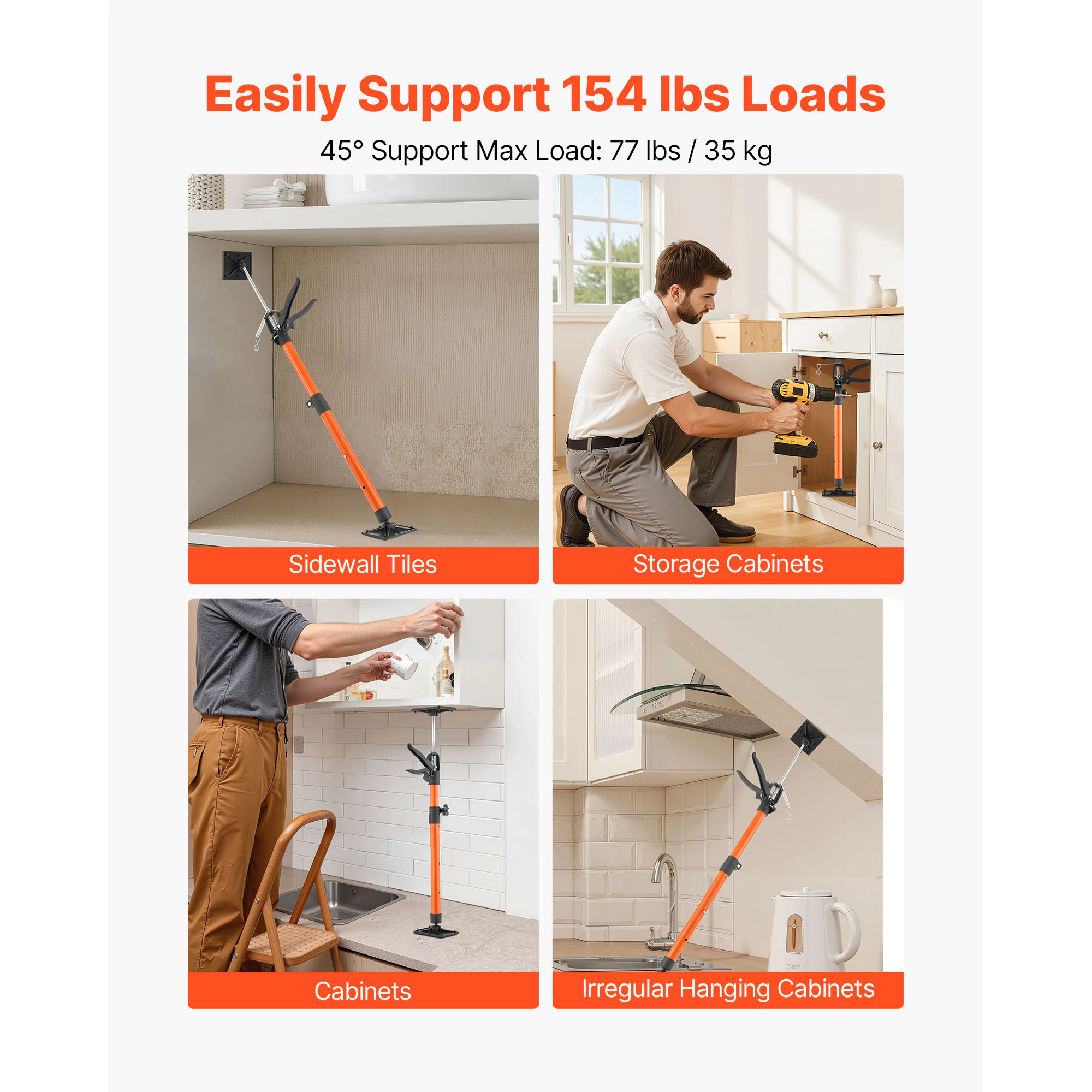 HONGGE Cabinet Jack Support Pole Steel Telescopic Quick Support Rod Adjustable 3rd Hand System for Installing Cabinets