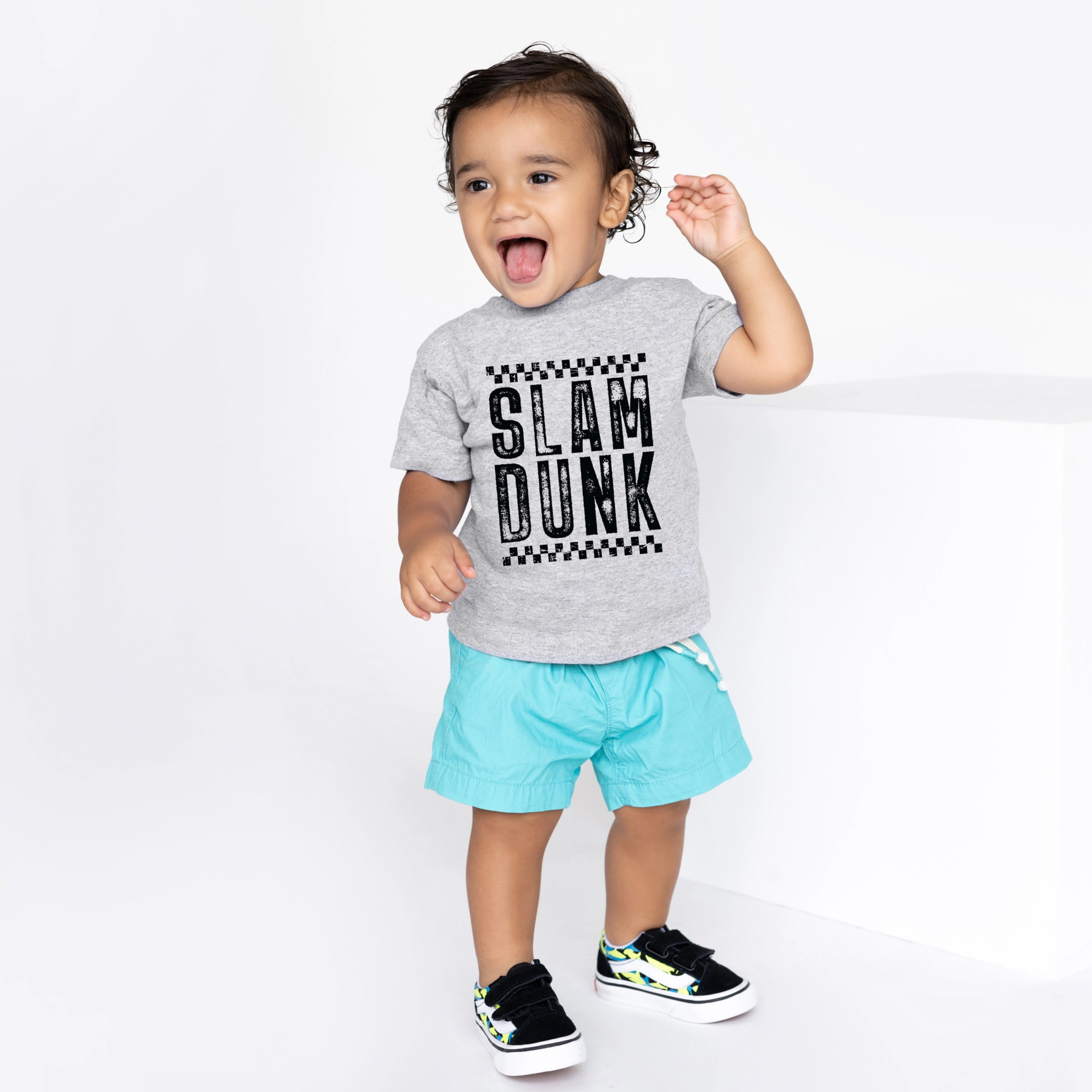 The Juniper Shop - Slam Dunk Checkered Distressed Toddler Short Sleeve Graphic T-Shirt