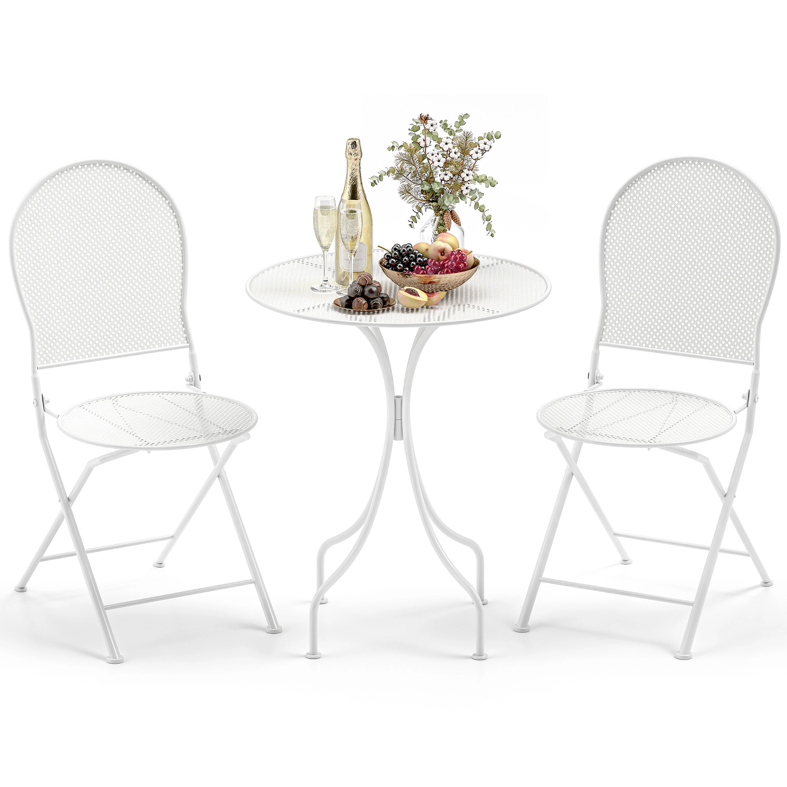 LJG 3 Piece Metal Bistro Patio Round Table and 2 Folding Chairs Set