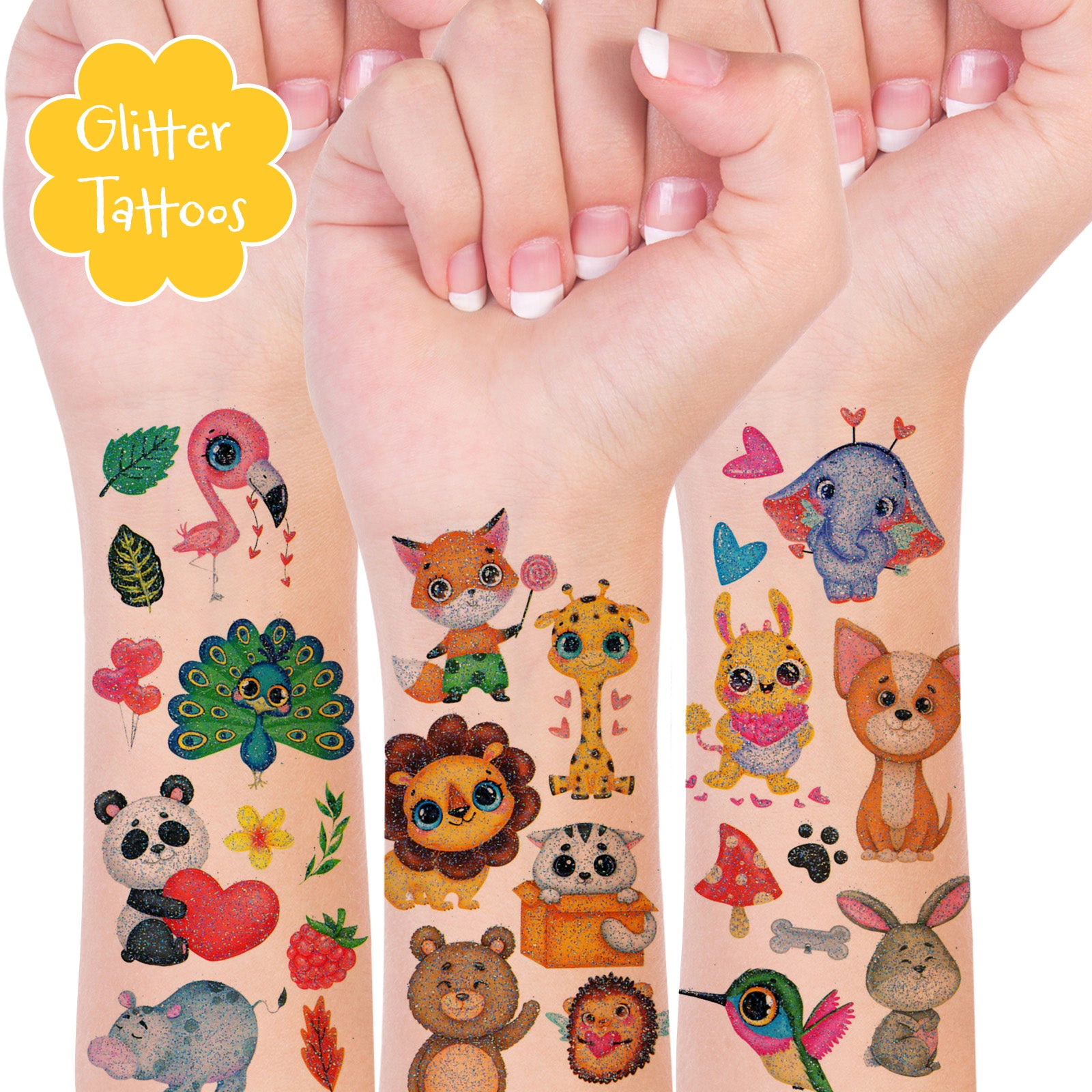 Wrapables Waterproof Glitter Temporary Tattoos, Birthday Party Favors and Supplies