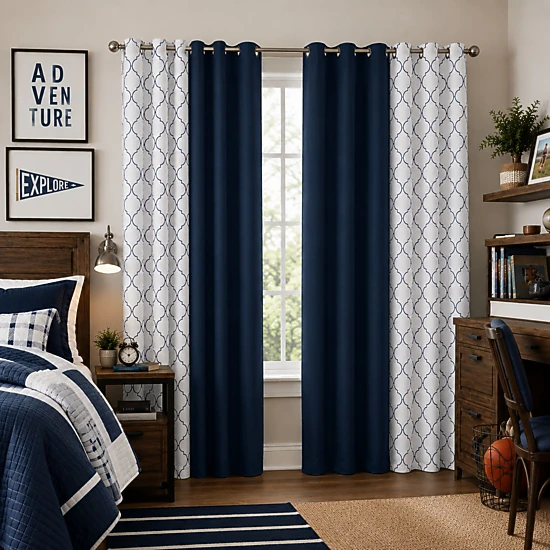 Kate Aurora 4 Piece Navy Blue Dorm Essentials Room Darkening ...