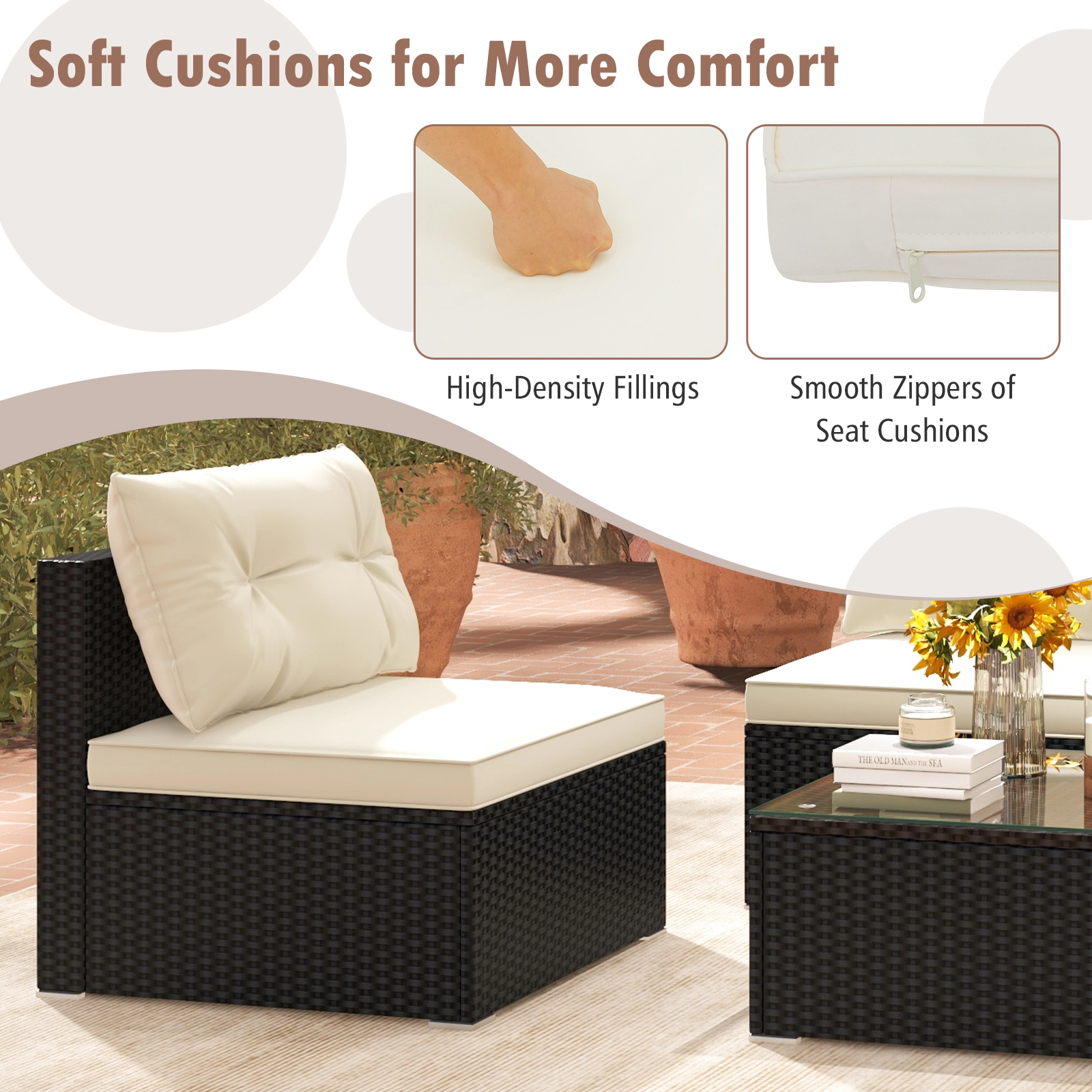 SUGIFT 5-Piece Outdoor Sectional Patio Furniture Set Cushions & Coffee Table 400-lb Chair Capacity Black & Off White