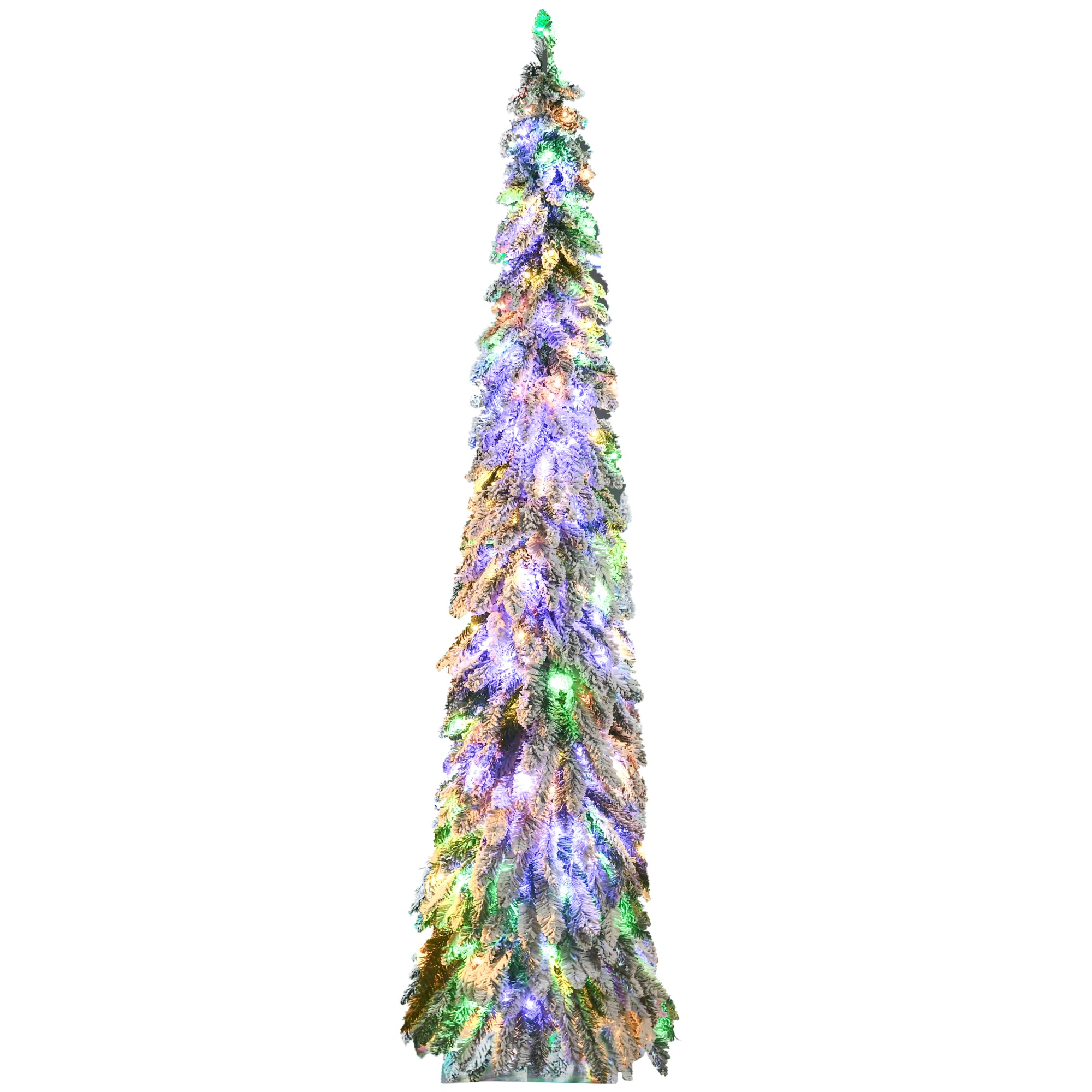 HONGGE Artificial Slim Christmas Trees, with Snow Frosted Branches, Warm White or Colorful LED Lights, Downswept Shape