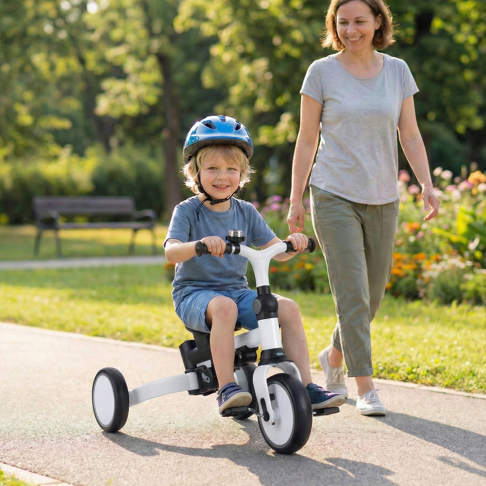 8-in-1 Folding Kids Tricycle and Balance Bike for Toddlers to 6 Years Removable Canopy Push Handle Rotating Seat Gray