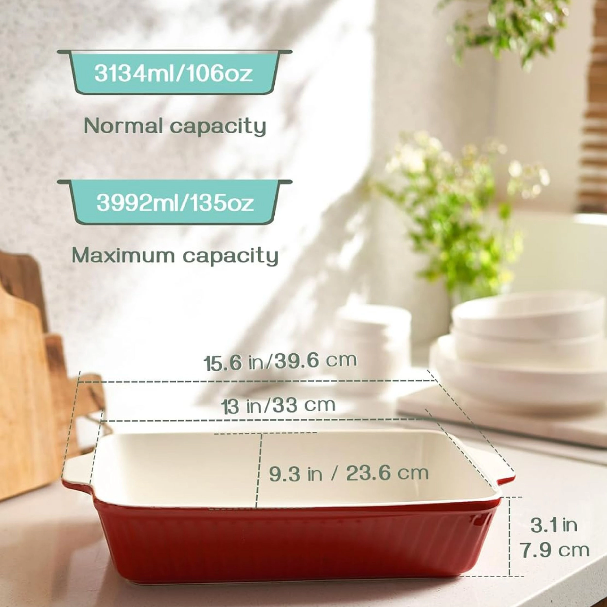 Stock Preferred Ceramic Casserole Baking Dish with Handles 135 oz 9x13 Inch