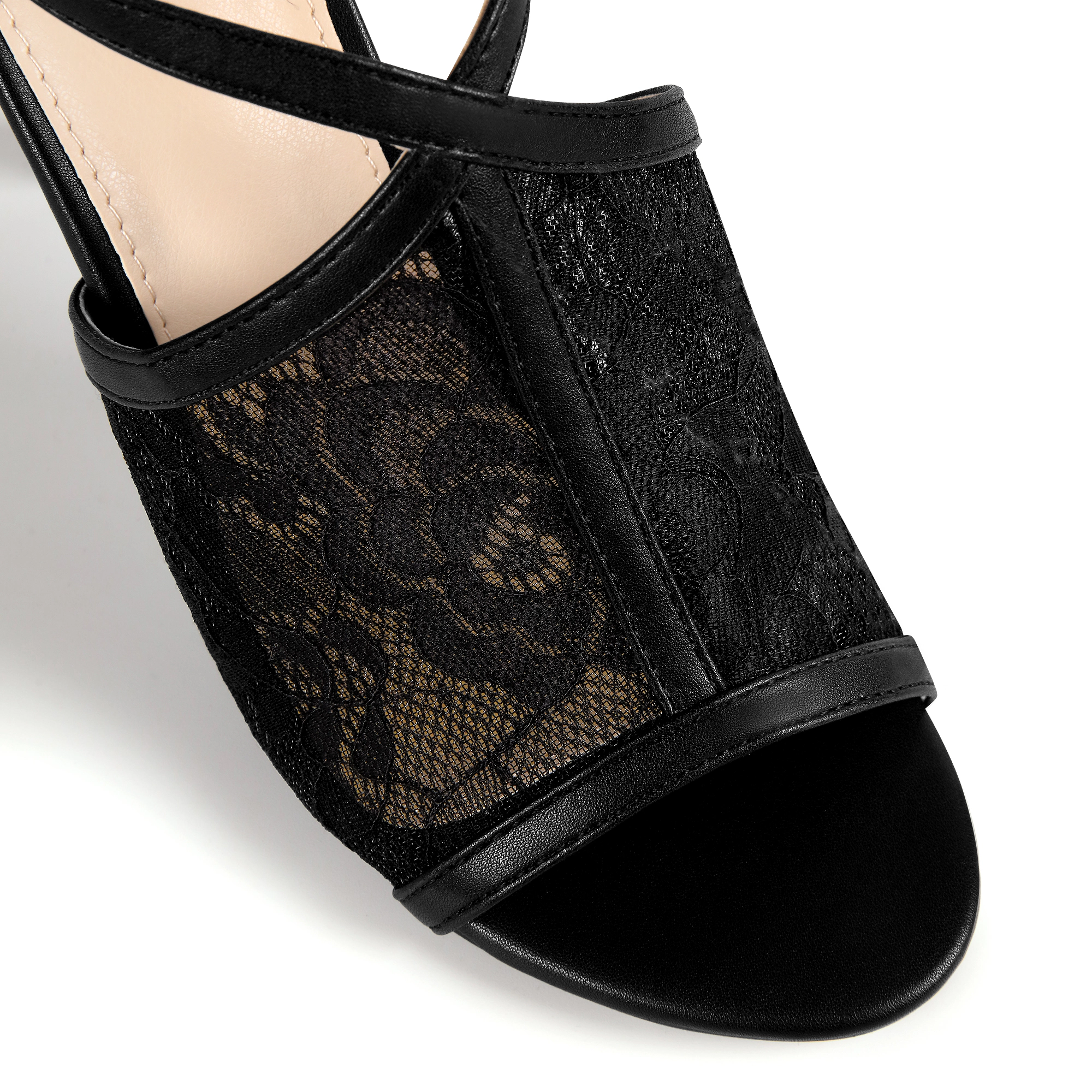 BLISSFUL STEP Women's Wedding Lace Peep Toe Stiletto Heel Ankle Strap Sandals