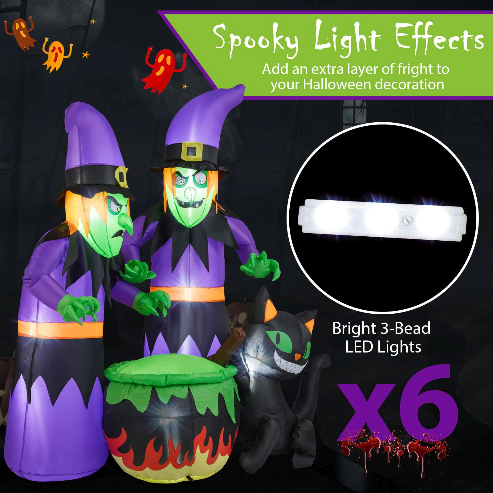 Slickblue Lighted Outdoor Halloween Witch Yard Display with Black Cat Accent