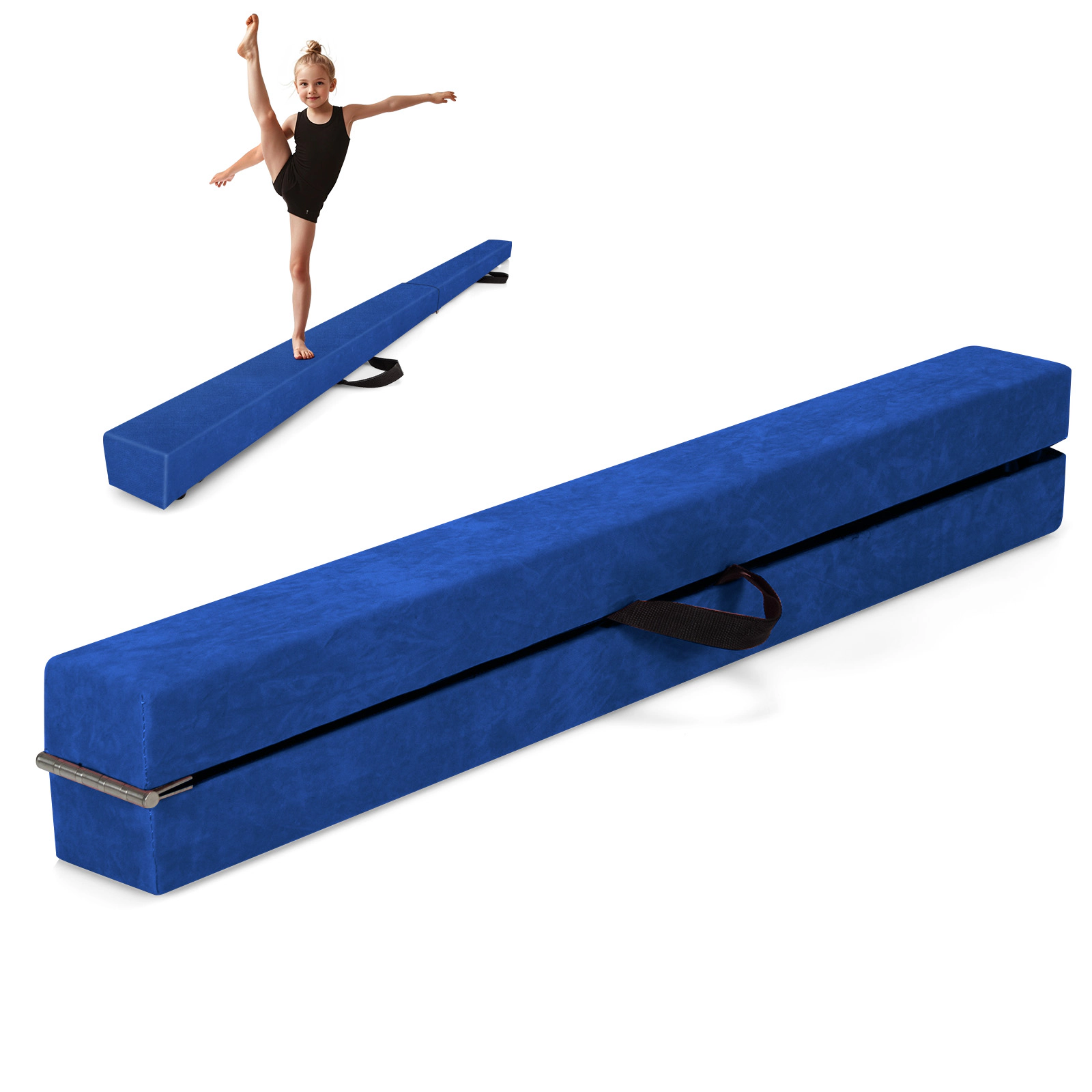 SUGIFT Blue 8-ft 160-lb Capacity Folding Gymnastics Balance Beam with Solid Wood Base and Two Carry Handles