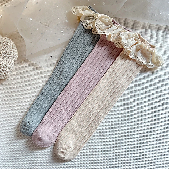 MyKids-USA Baby Girls Lace-Trim Patchwork Breathable Stocking Socks