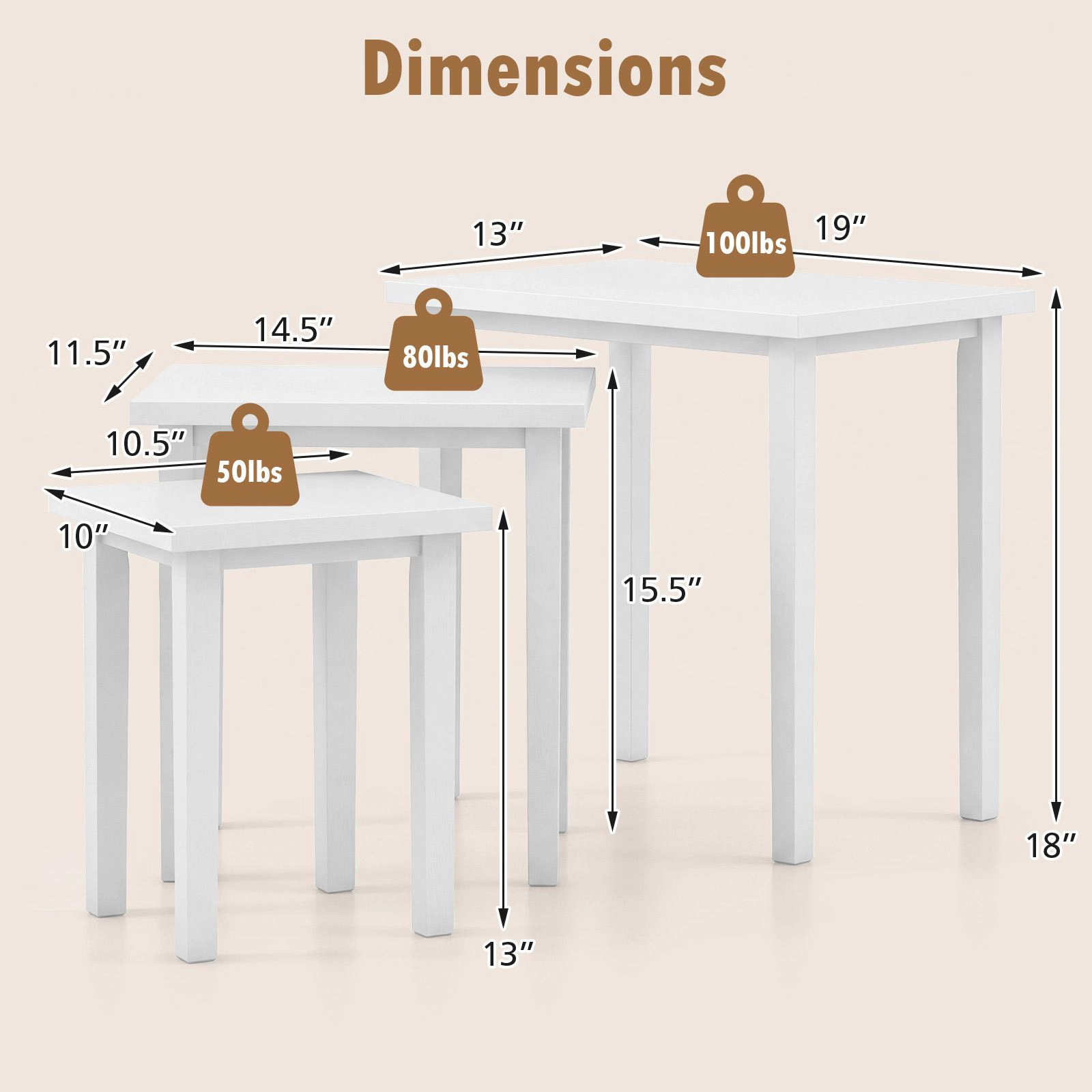 SlickBlue Set of 3 Farmhouse Nesting Tables with Rectangle Wood Tops