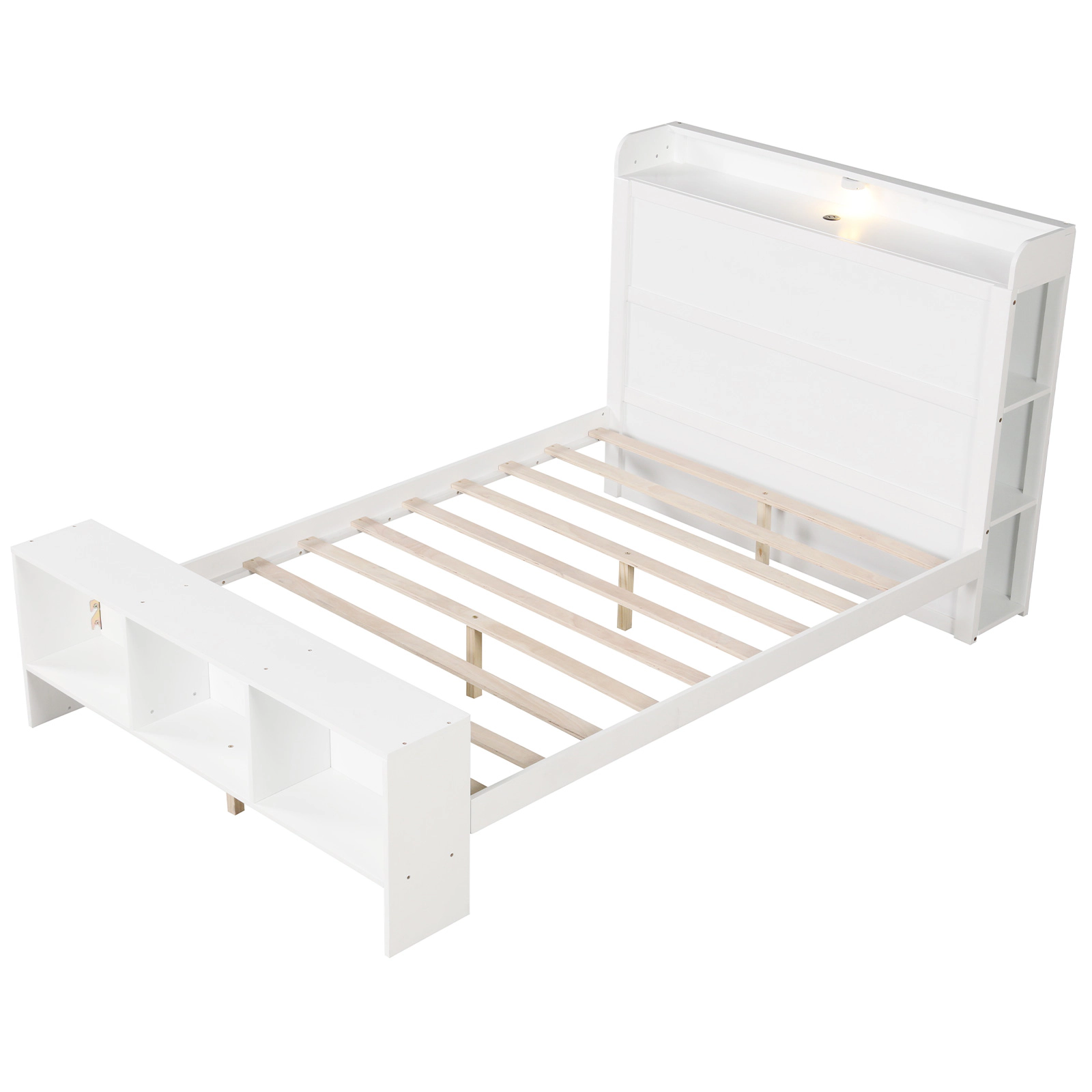 LJG Bed Frame with 2 USB Ports with Storage Headboard and Lights
