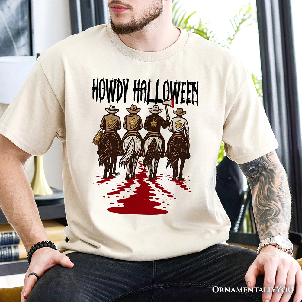 OrnamentallyYou Mens Howdy Halloween Cowboy Sheriff Western Spooky T-Shirt