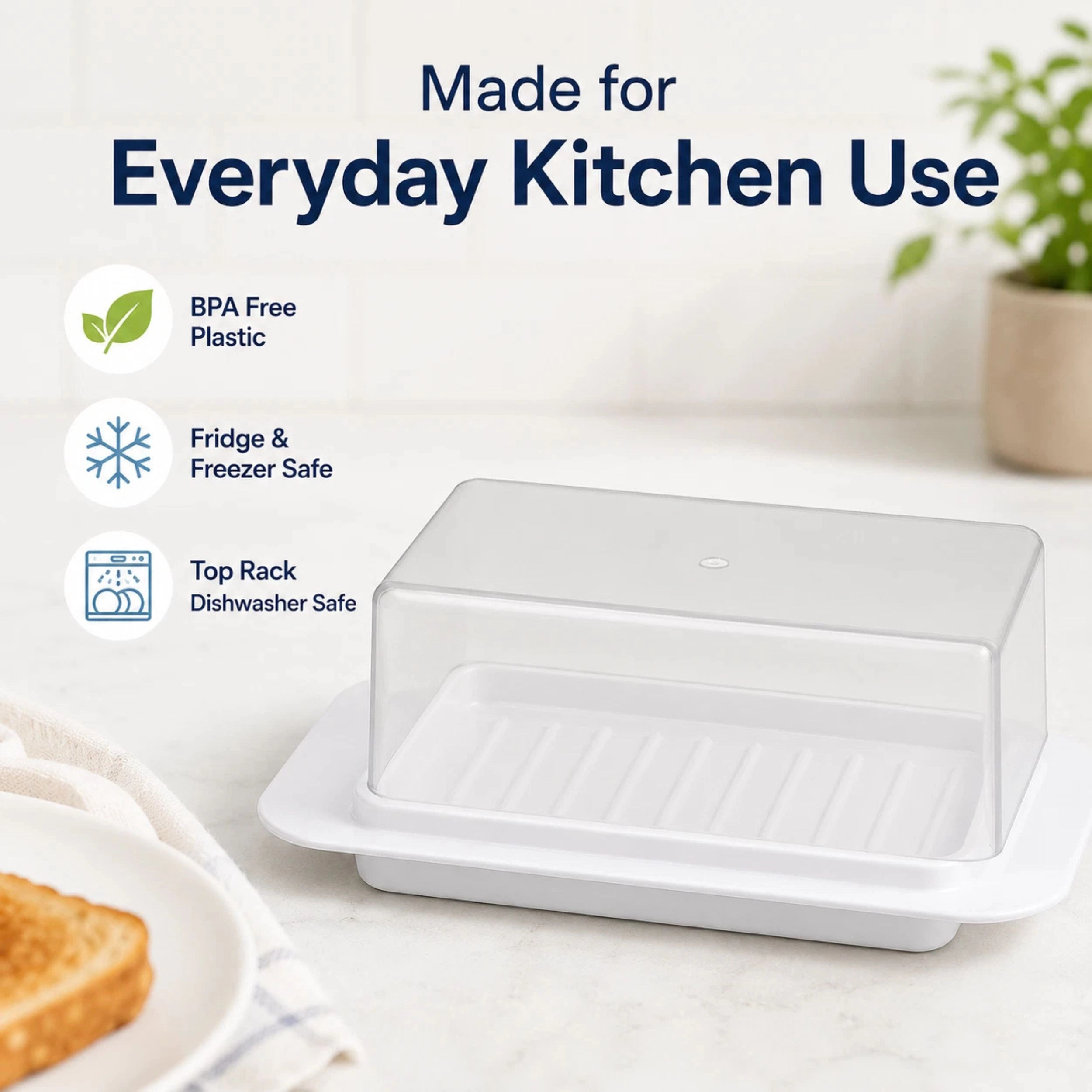 Home Collection Plastic Butter Dish with Lid BPA-Free Butter Keeper for 4 oz Sticks