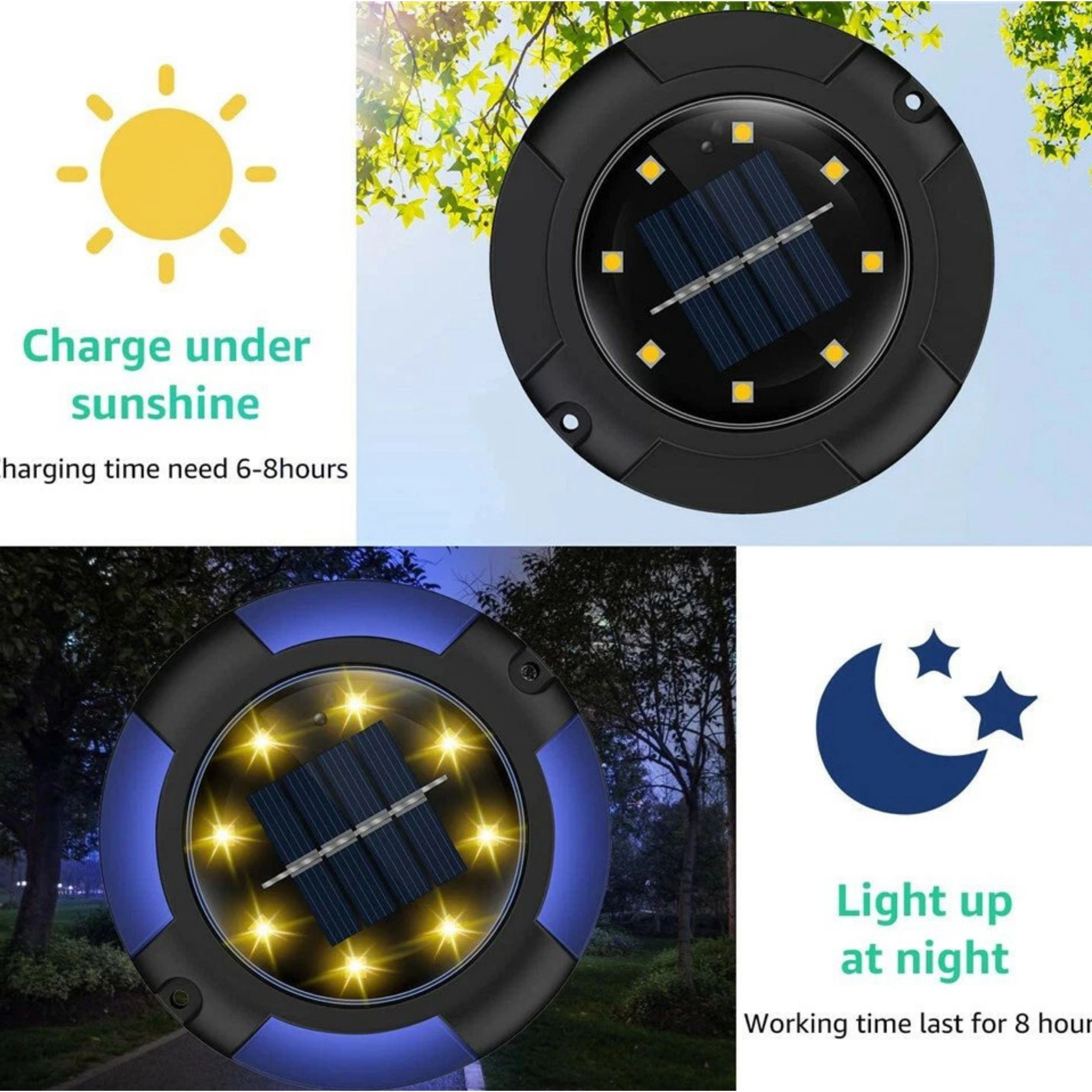 Home Collection 12 LED Solar Outdoor Ground Disk Lights 4 Pack