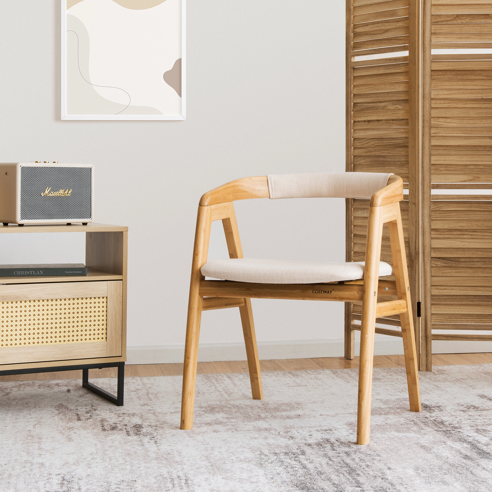 LJG Bamboo Upholstered Dining Chair with Curved Back