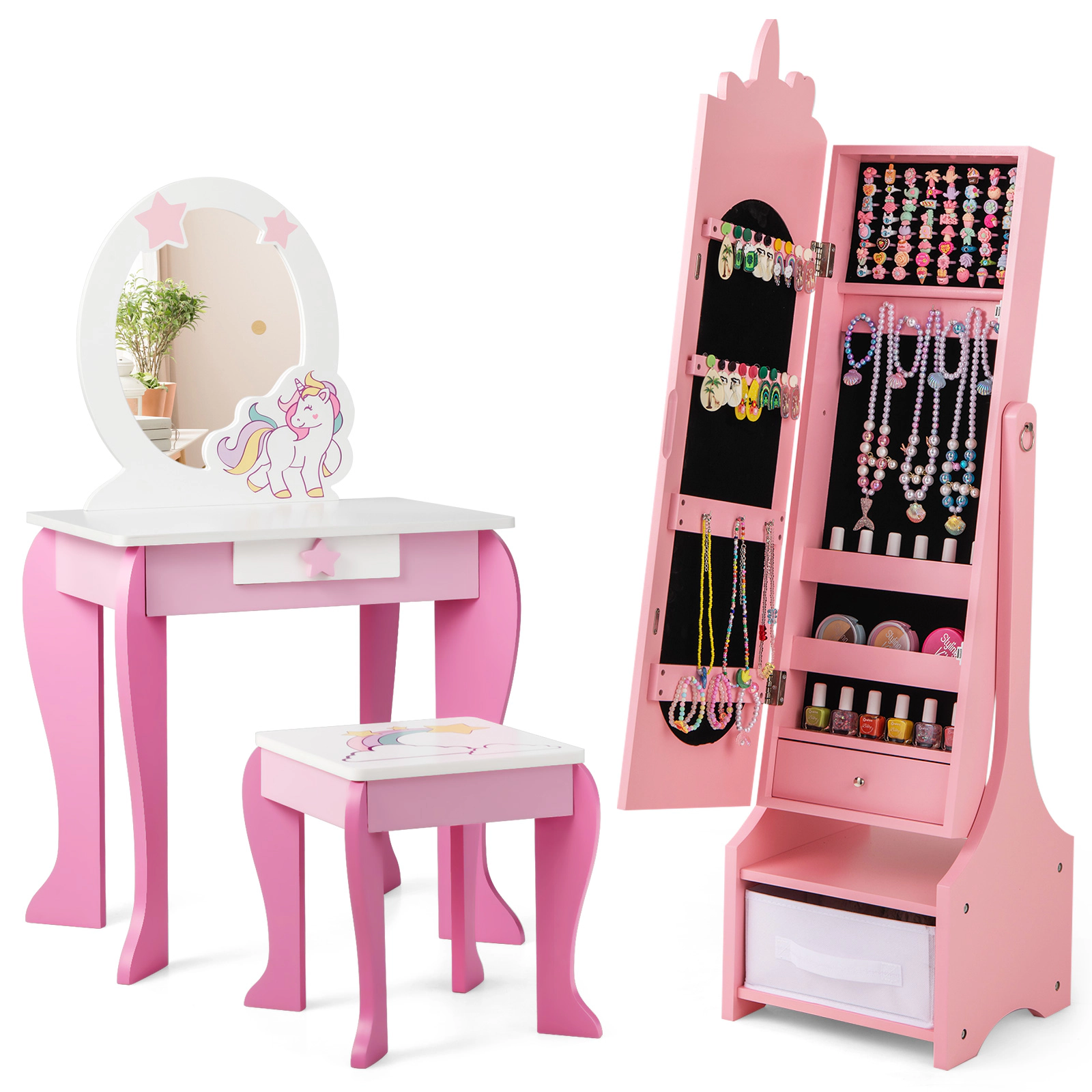 SUGIFT Full Length Mirror and 2 Tilt Angles Kids Jewelry Armoire Cabinet
