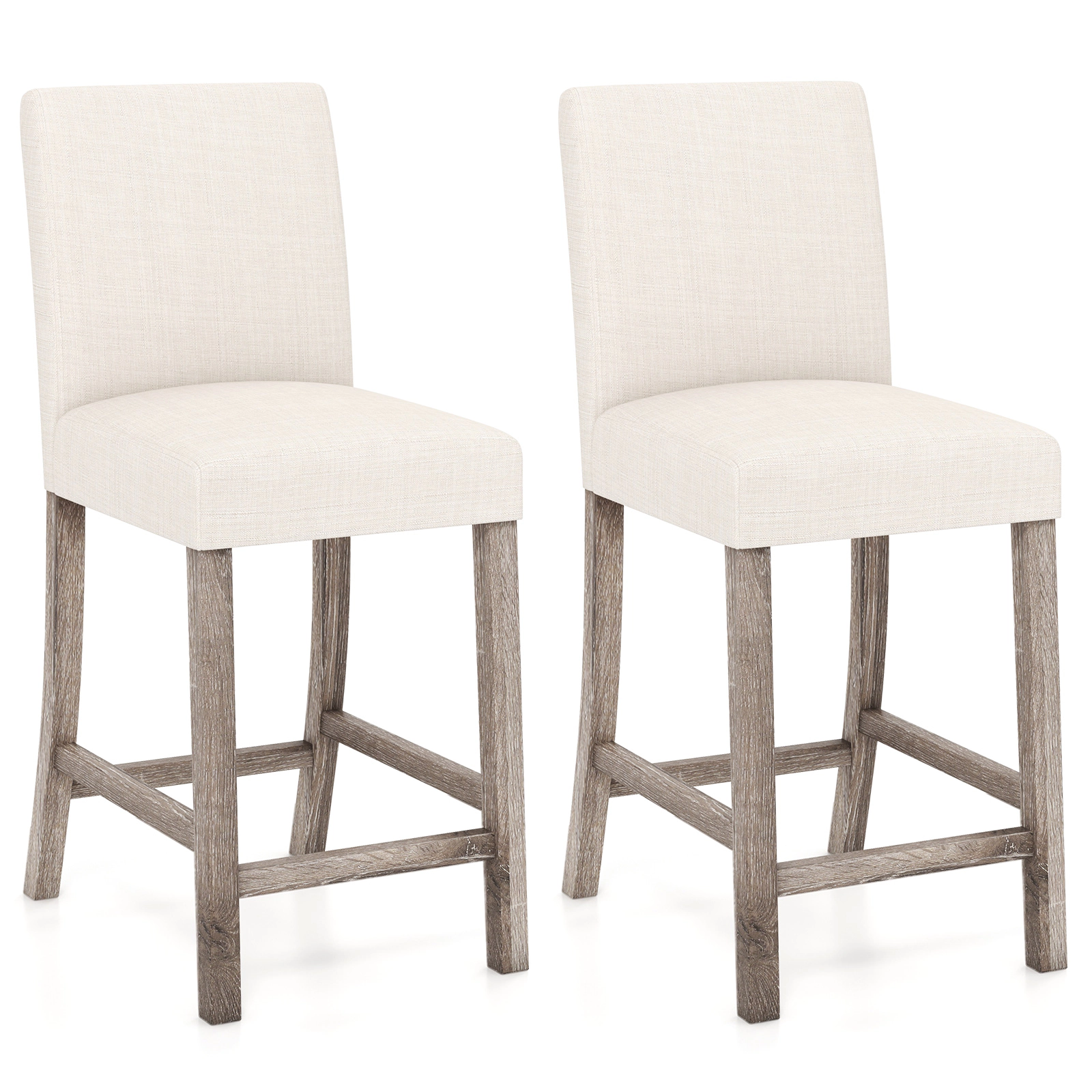 Glintex 2-Piece 24.5-Inch Linen Counter Stool Set with Ergonomic Backrest