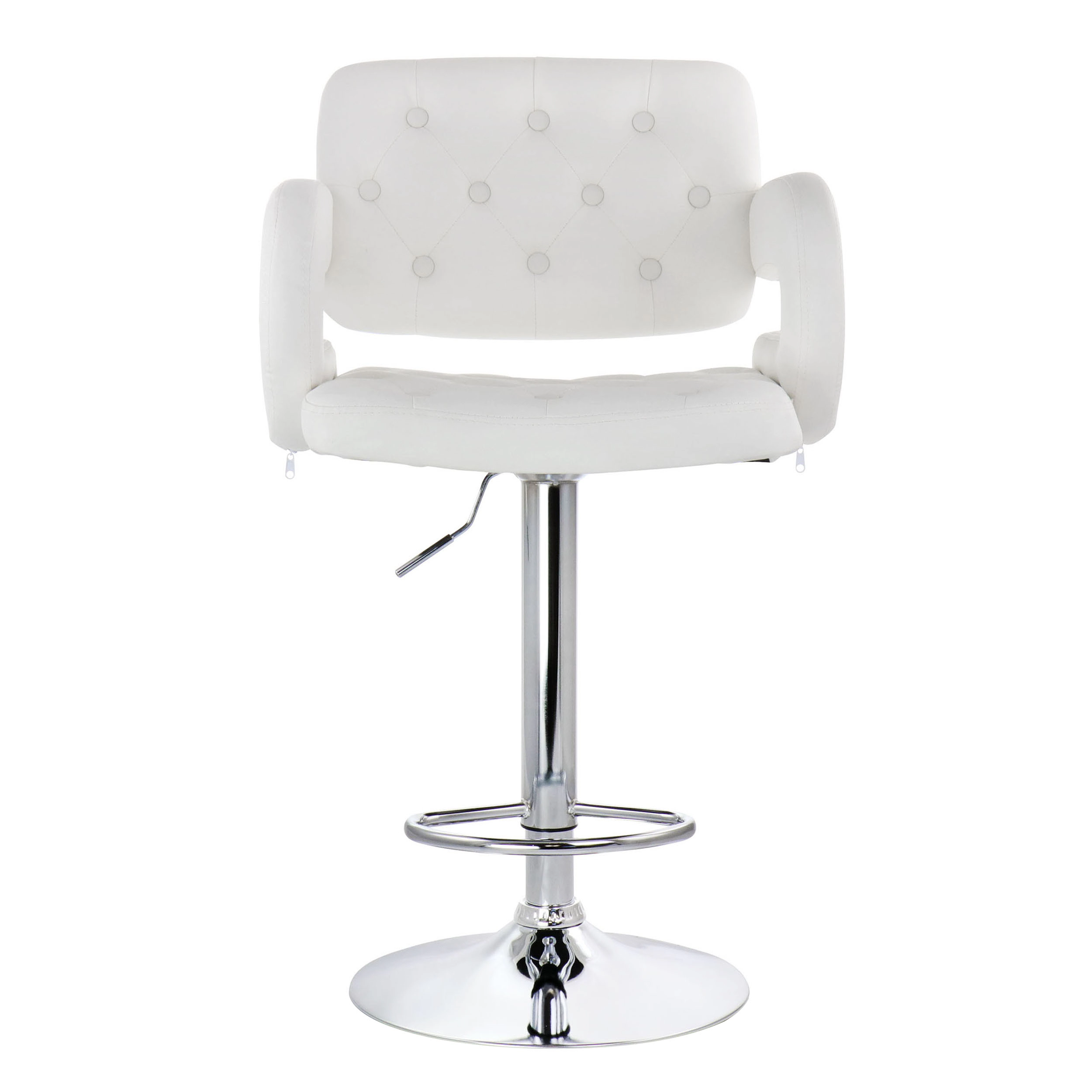 Elama Faux Leather Tufted Bar Stool in White with Chrome Base and Adjustable Height