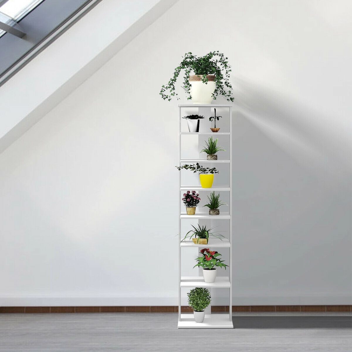 SUGIFT 7-Tier Wooden Shoe Storage Stand Shoe Rack Organizer 43.5-in Tall 11-lb Per Shelf Capacity White