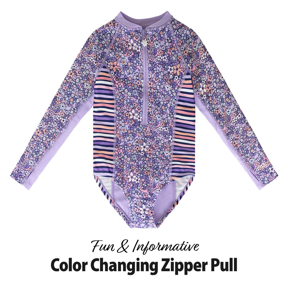 UV Skinz Girl's Long Sleeve Half Zip Swim Suit