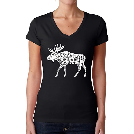 LA Pop Art Womens Word Art V-Neck T-Shirt - Moose