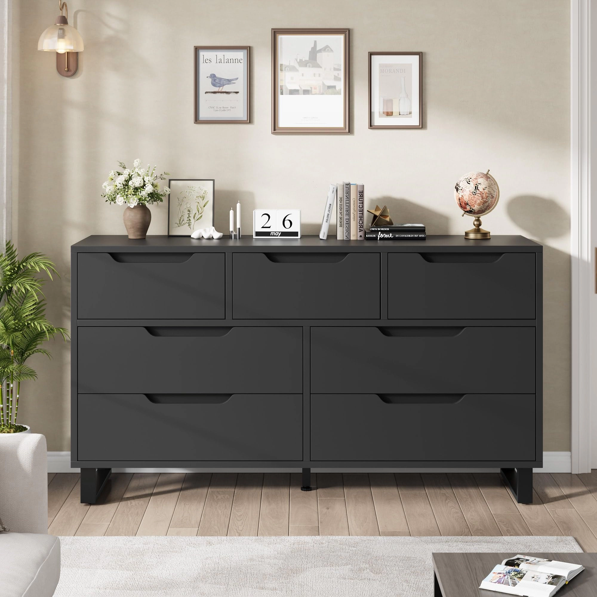 7 Drawer Dresser for Bedroom, 55" Wide Freestanding Wooden Storage Chest Living Room
