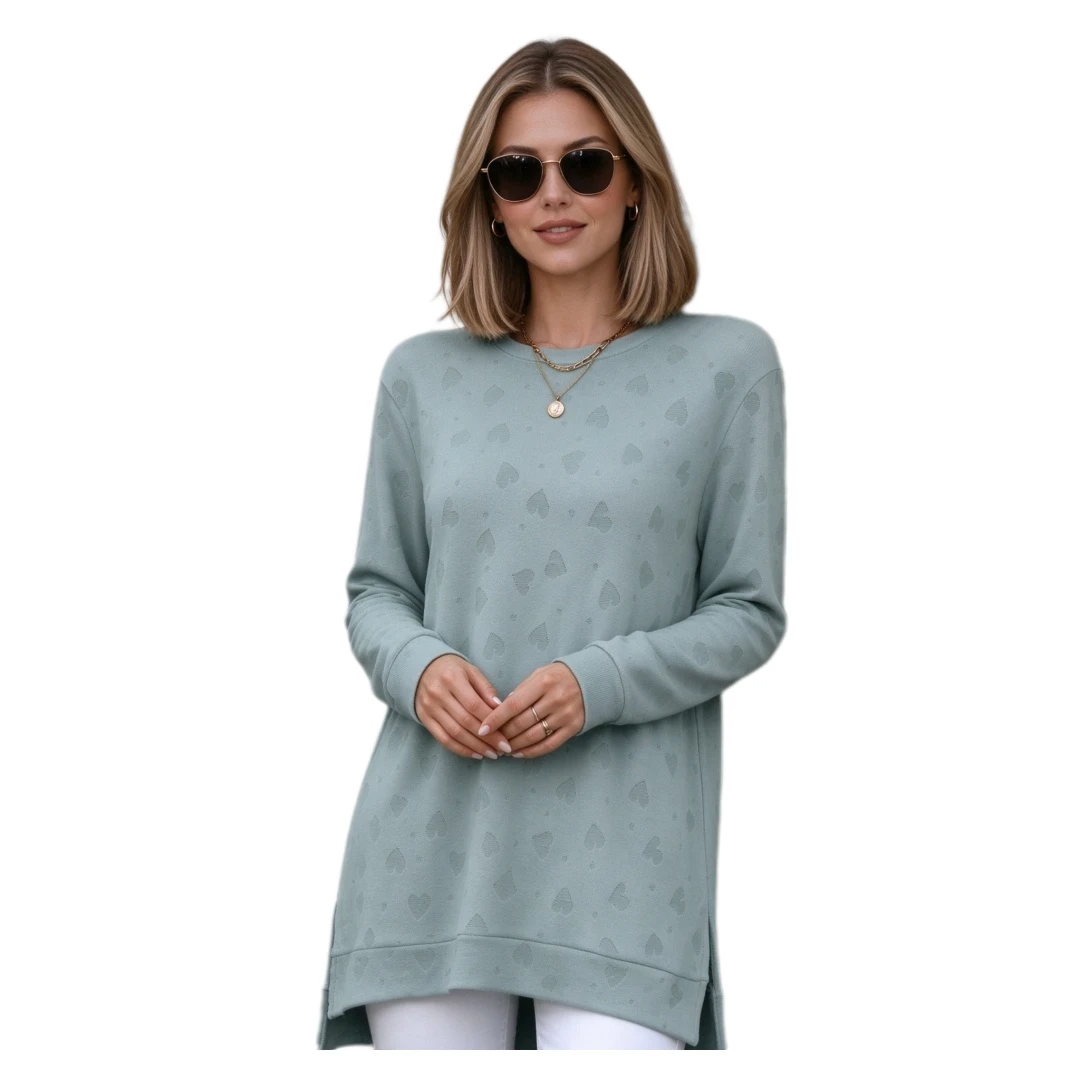 Coolmee Women's Round Neck Loose Long Sleeve Slit T-Shirt Top All Season